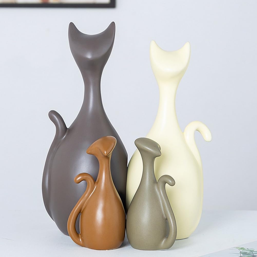 Ceramic Statue,Cat Family Figurines Porcelain,Creative Ceramic Decorative,Crafts Ornaments Home Decor,Memorial Gift for Parents,Suitable for Shelf,Bookself (Nordic Cat Family)