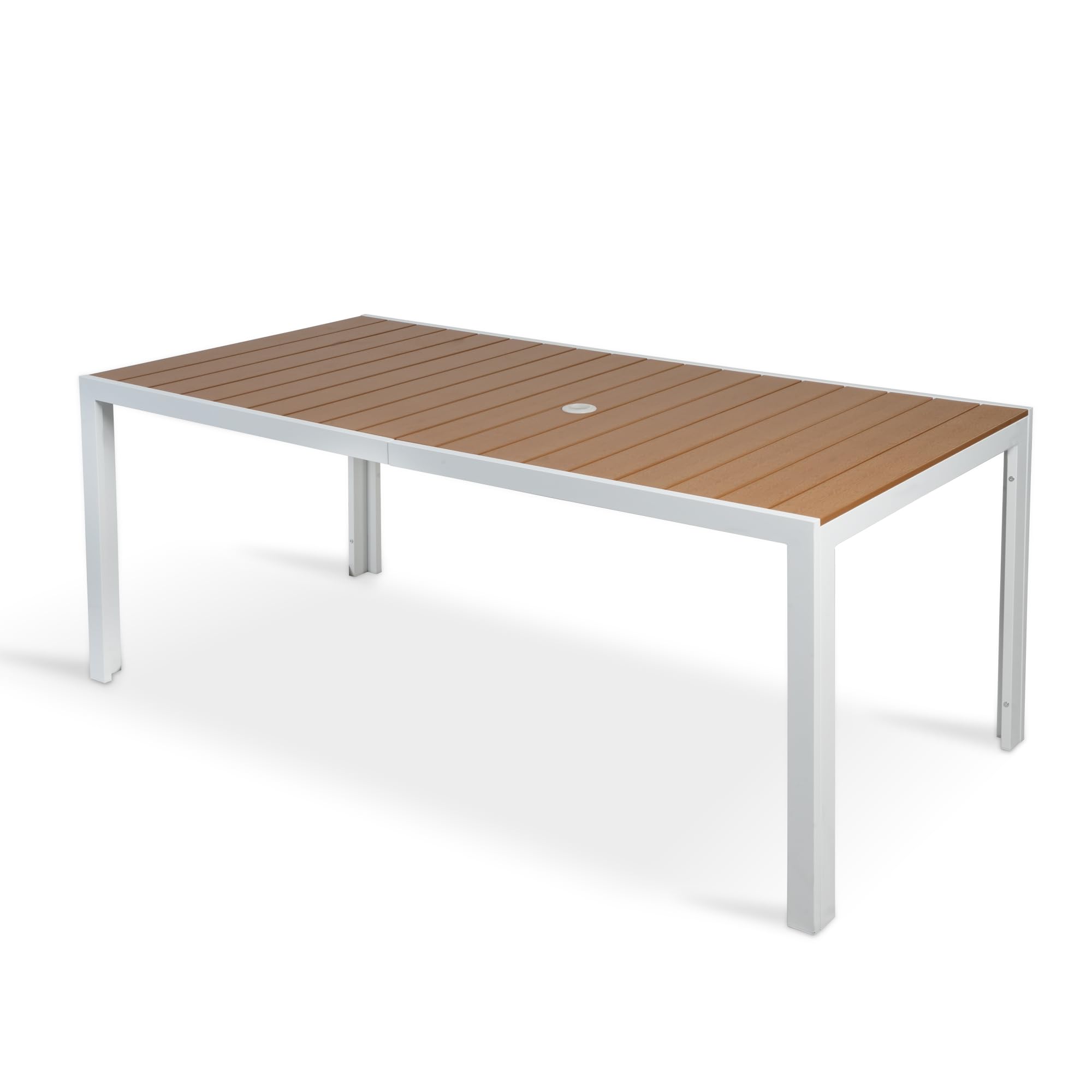 LUCKYERMORE Outdoor Dining Table for 6-8 Person, 71" Rectangular Patio Dining Table with Aluminum Frame, Black Table for Deck Garden Lawn Backyard Use