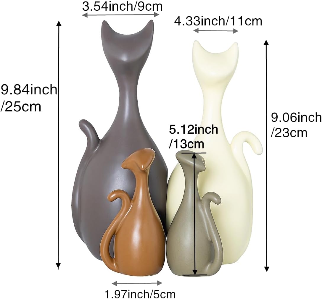Ceramic Statue,Cat Family Figurines Porcelain,Creative Ceramic Decorative,Crafts Ornaments Home Decor,Memorial Gift for Parents,Suitable for Shelf,Bookself (Nordic Cat Family)
