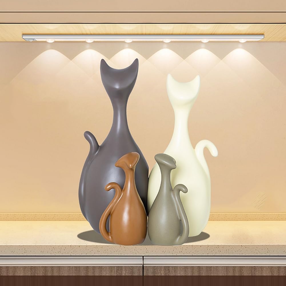 Ceramic Statue,Cat Family Figurines Porcelain,Creative Ceramic Decorative,Crafts Ornaments Home Decor,Memorial Gift for Parents,Suitable for Shelf,Bookself (Nordic Cat Family)