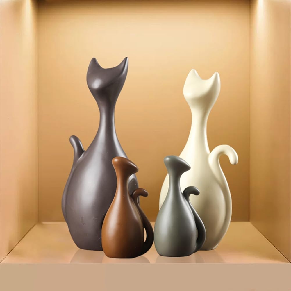 Ceramic Statue,Cat Family Figurines Porcelain,Creative Ceramic Decorative,Crafts Ornaments Home Decor,Memorial Gift for Parents,Suitable for Shelf,Bookself (Nordic Cat Family)