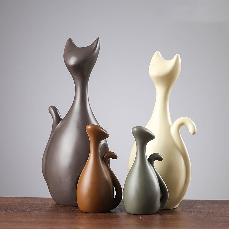 Ceramic Statue,Cat Family Figurines Porcelain,Creative Ceramic Decorative,Crafts Ornaments Home Decor,Memorial Gift for Parents,Suitable for Shelf,Bookself (Nordic Cat Family)
