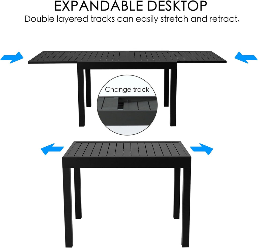 Kozyard Expandable Outdoor Patio Dining Table, 43"–86.6" Adjustable Length, All-Aluminum Frame, Weather & Rust Resistant, for Backyard, Porch, Deck, Garden, Gray