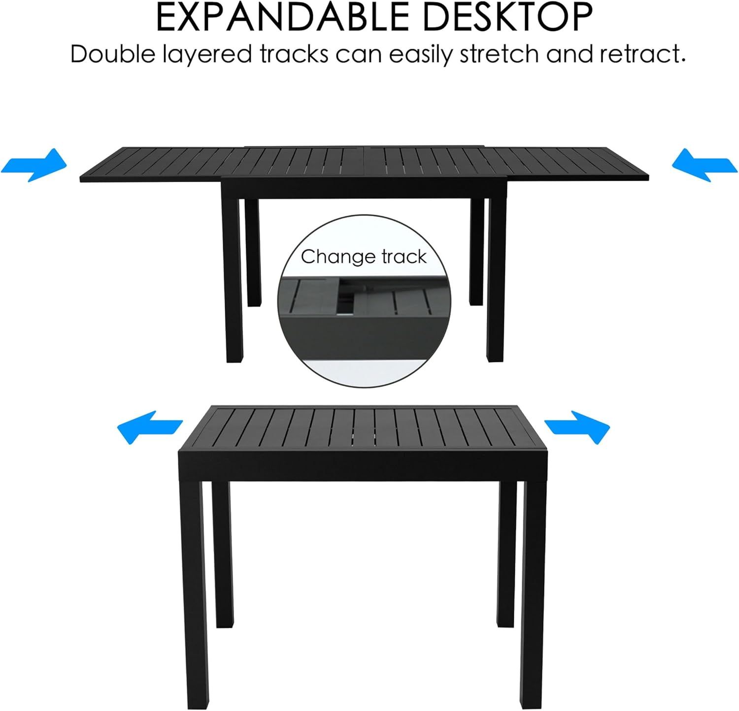 Kozyard Expandable Outdoor Patio Dining Table, 43"–86.6" Adjustable Length, All-Aluminum Frame, Weather & Rust Resistant, for Backyard, Porch, Deck, Garden, Gray