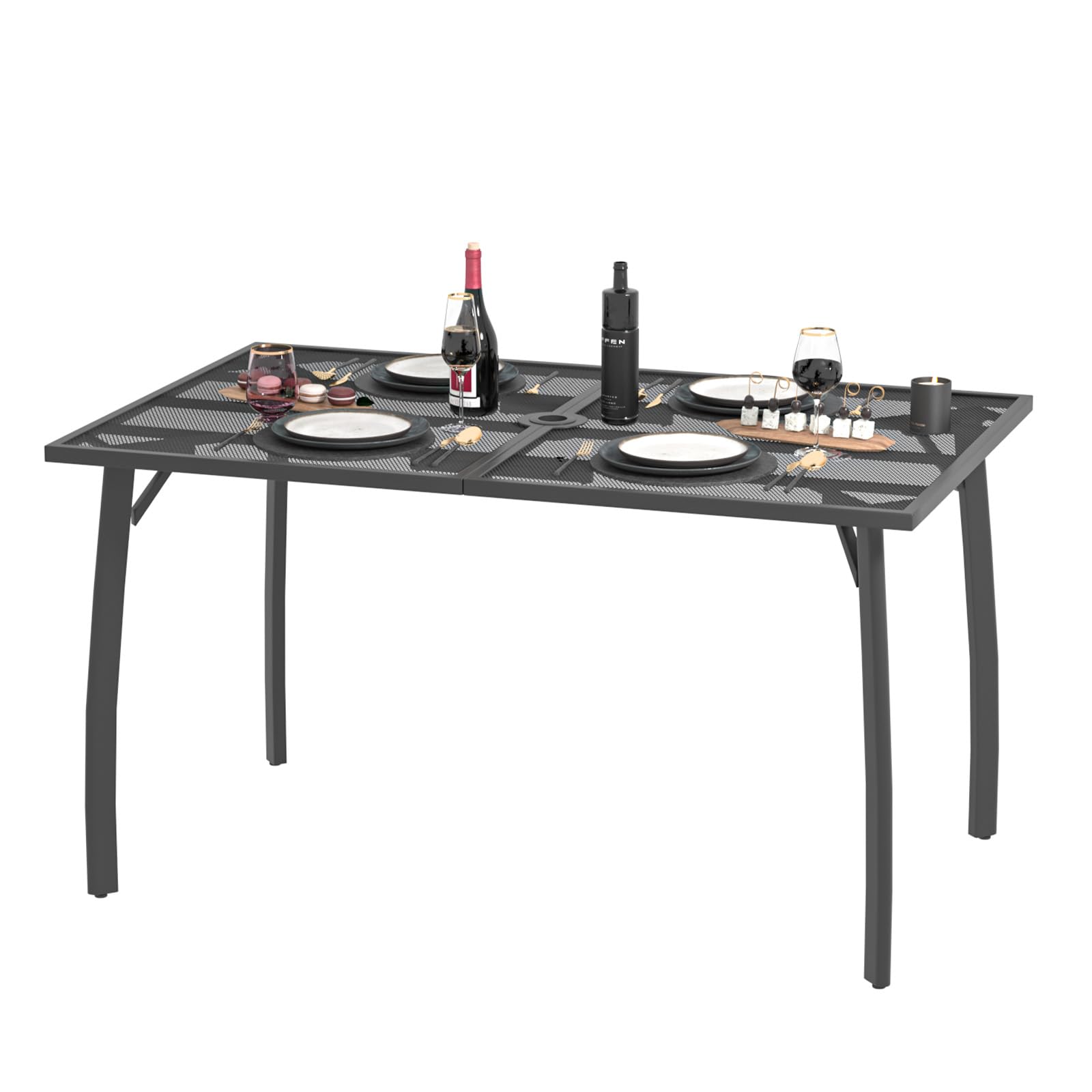 AECOJOY 60" Outdoor Dining Table, Aluminum Patio Table with Wood-Plastic Composite Tabletop,6 Seater Dining Table for Backyard Garden