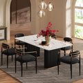 Morden Fort Marble Dining Table for 6, 70 Inch Modern Kitchen Table with Black Fluted Base and Gold Trim for Ktichen, Dining Room and Reception