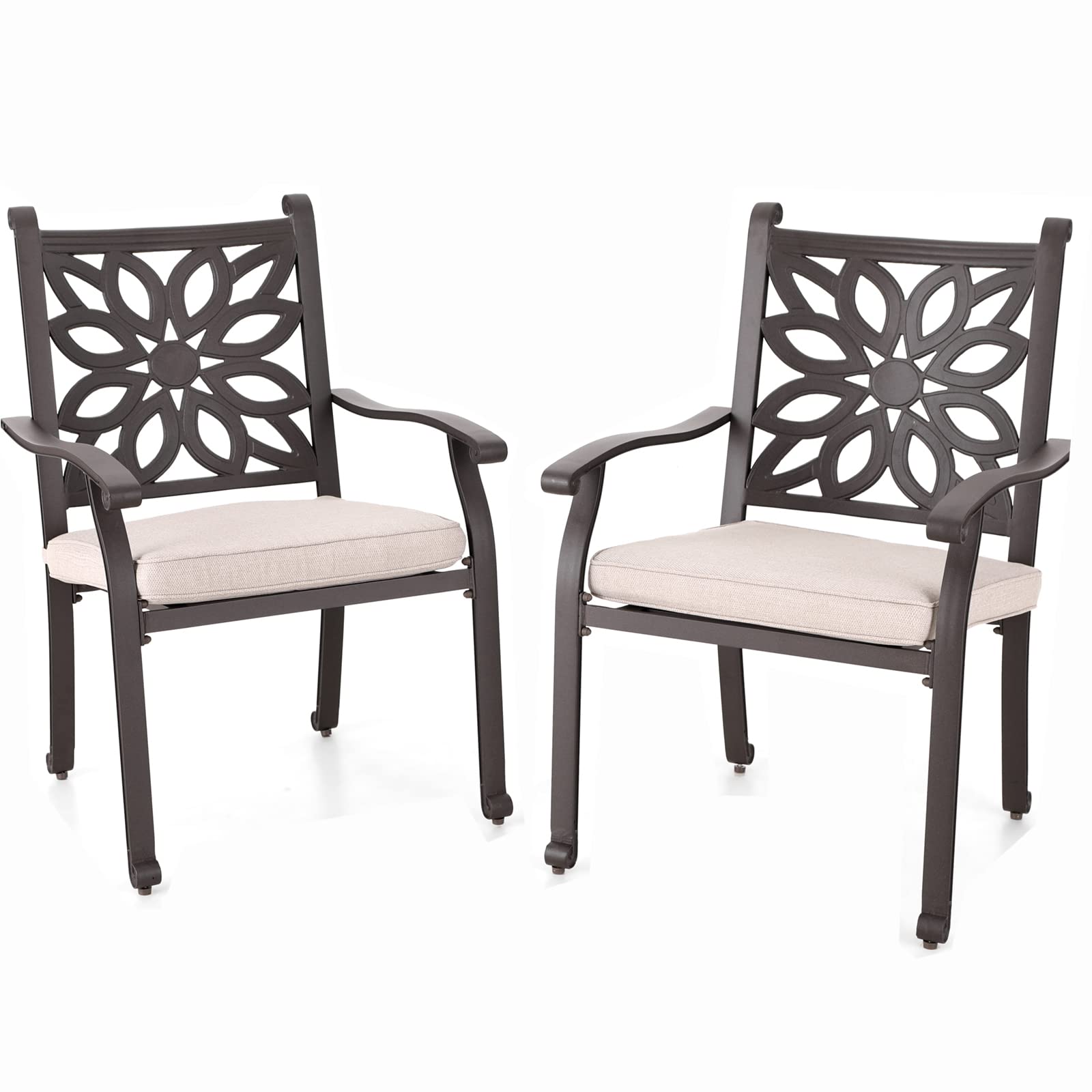 Sophia & William Outdoor Dining Table 6-Person Round Cast Aluminium, Patio Bistro Table with 2.2" Umbrella Hole for Porch Backyard, Bronze