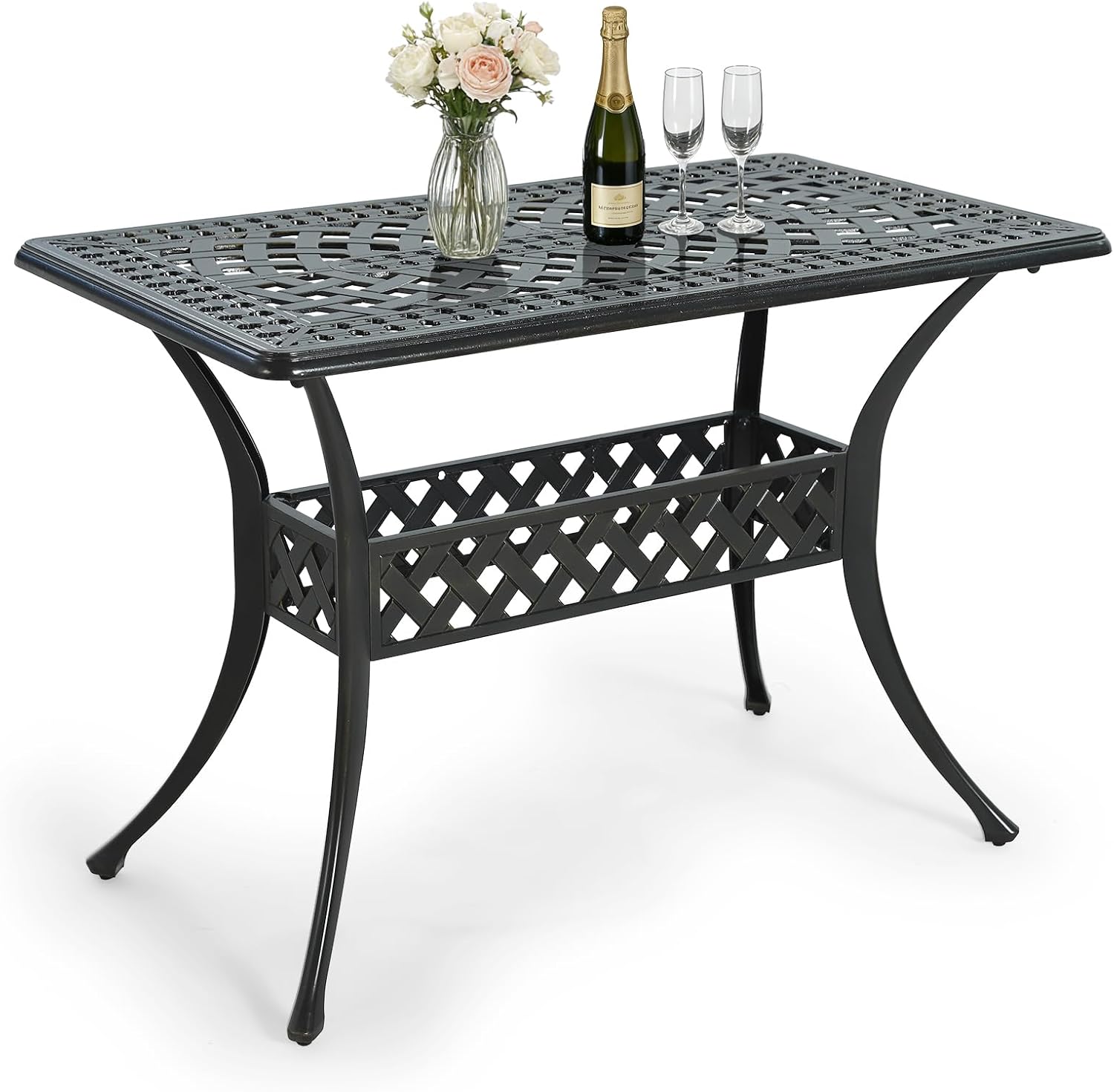 MEETWARM Outdoor Dining Table, All-Weather Cast Aluminum 42" Rectangle Patio Dining Table, 200 LBS Heavy Duty Patio Bistro Table for Balcony Poolside Deck Garden & Indoor Use, Dark Bronze