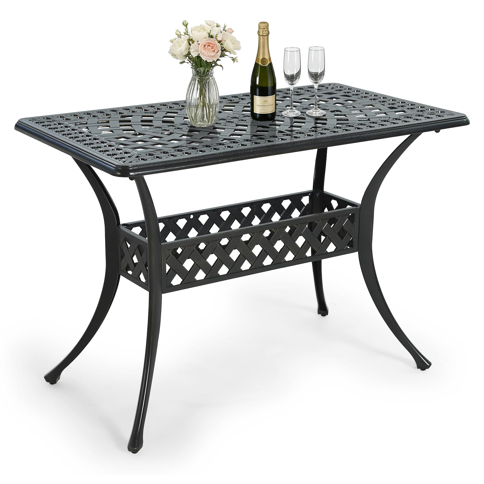 MEETWARM Outdoor Dining Table, All-Weather Cast Aluminum 42" Rectangle Patio Dining Table, 200 LBS Heavy Duty Patio Bistro Table for Balcony Poolside Deck Garden & Indoor Use, Dark Bronze