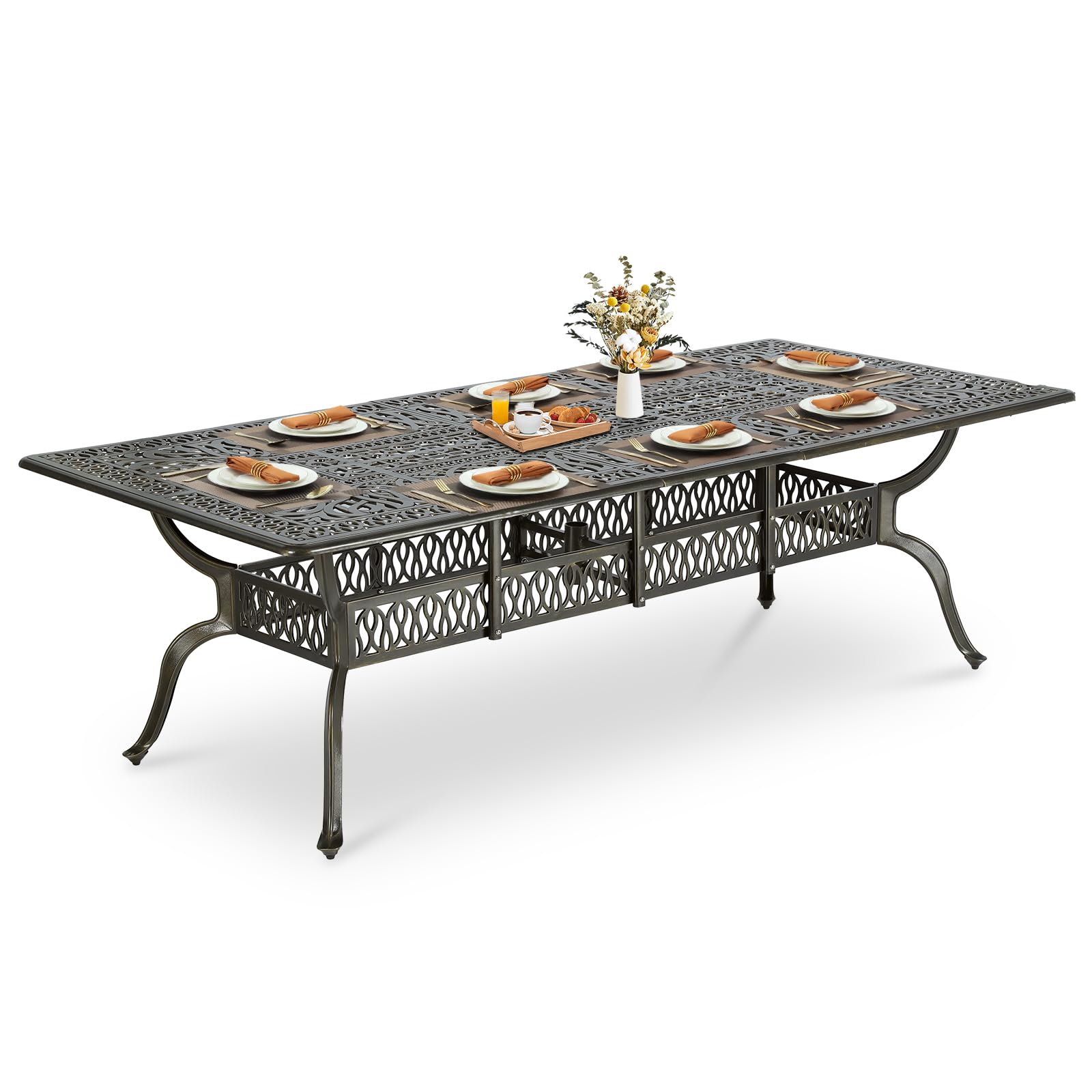 MEETWARM Outdoor Dining Table, All-Weather Cast Aluminum 42" Rectangle Patio Dining Table, 200 LBS Heavy Duty Patio Bistro Table for Balcony Poolside Deck Garden & Indoor Use, Dark Bronze