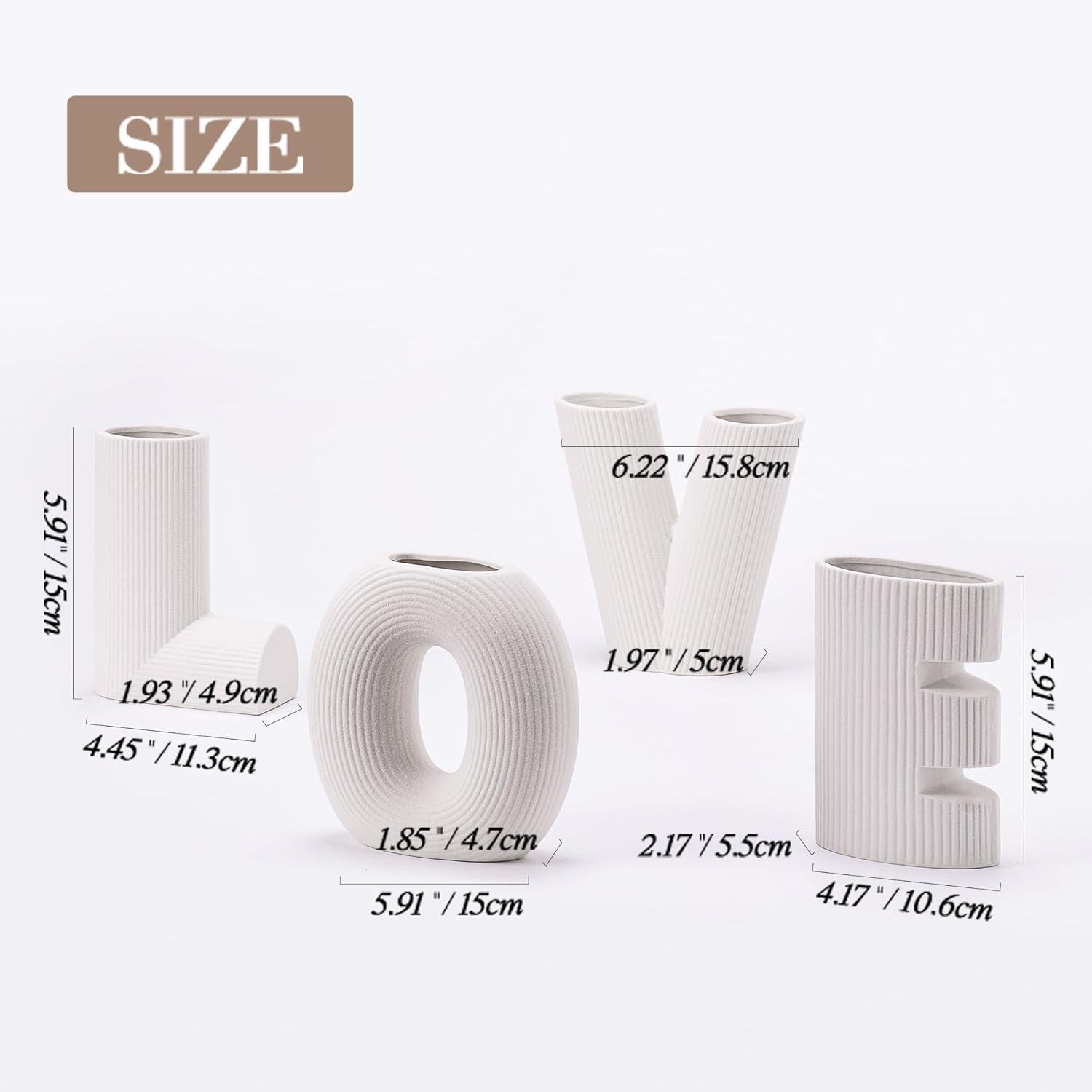 White Ceramic Vases Set of 4 Home Decor Modern Farmhouse Style Living Room Ornaments Dining Table Room Love Shaped Pottery for Dried Flowers