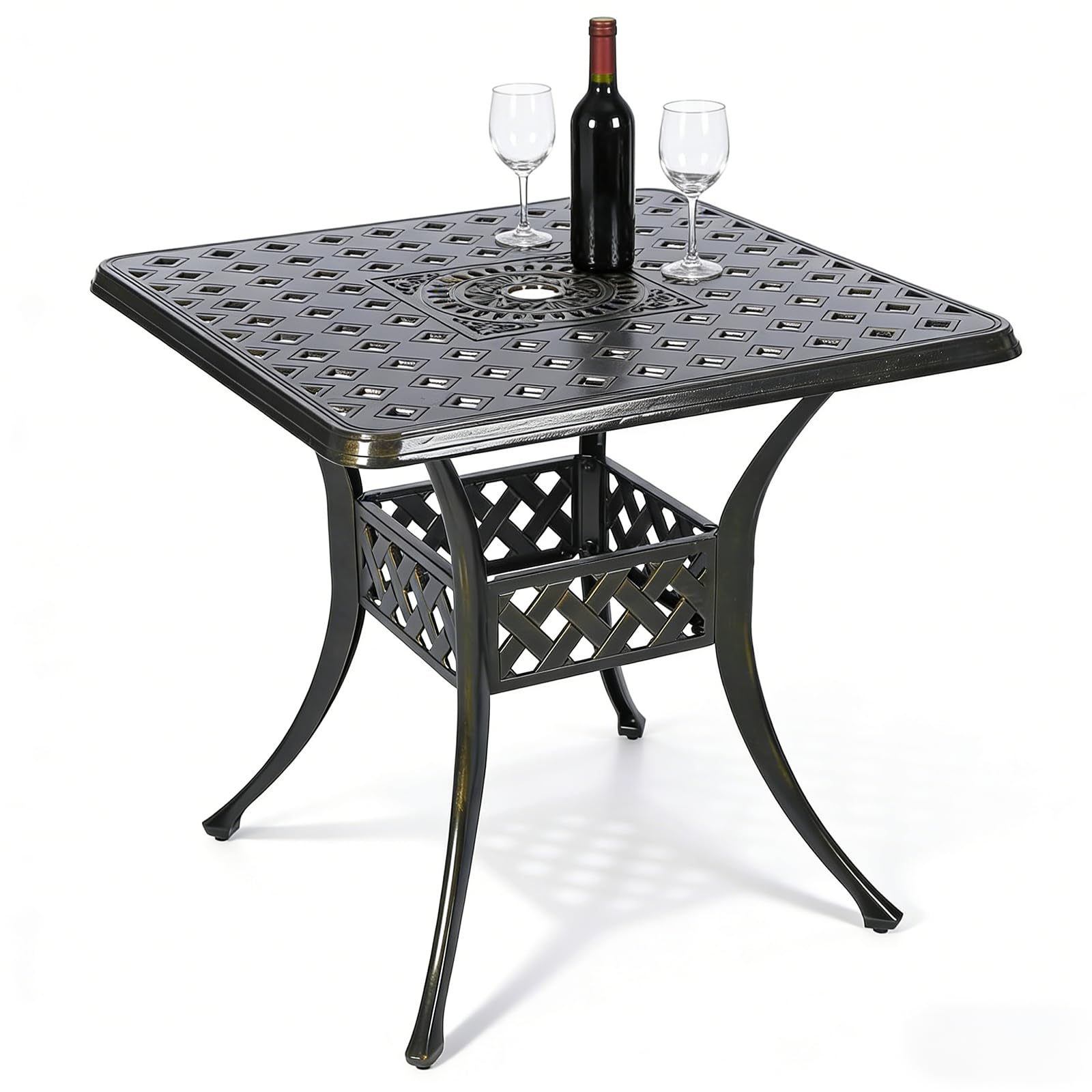 MEETWARM Outdoor Dining Table, All-Weather Cast Aluminum 42" Rectangle Patio Dining Table, 200 LBS Heavy Duty Patio Bistro Table for Balcony Poolside Deck Garden & Indoor Use, Dark Bronze