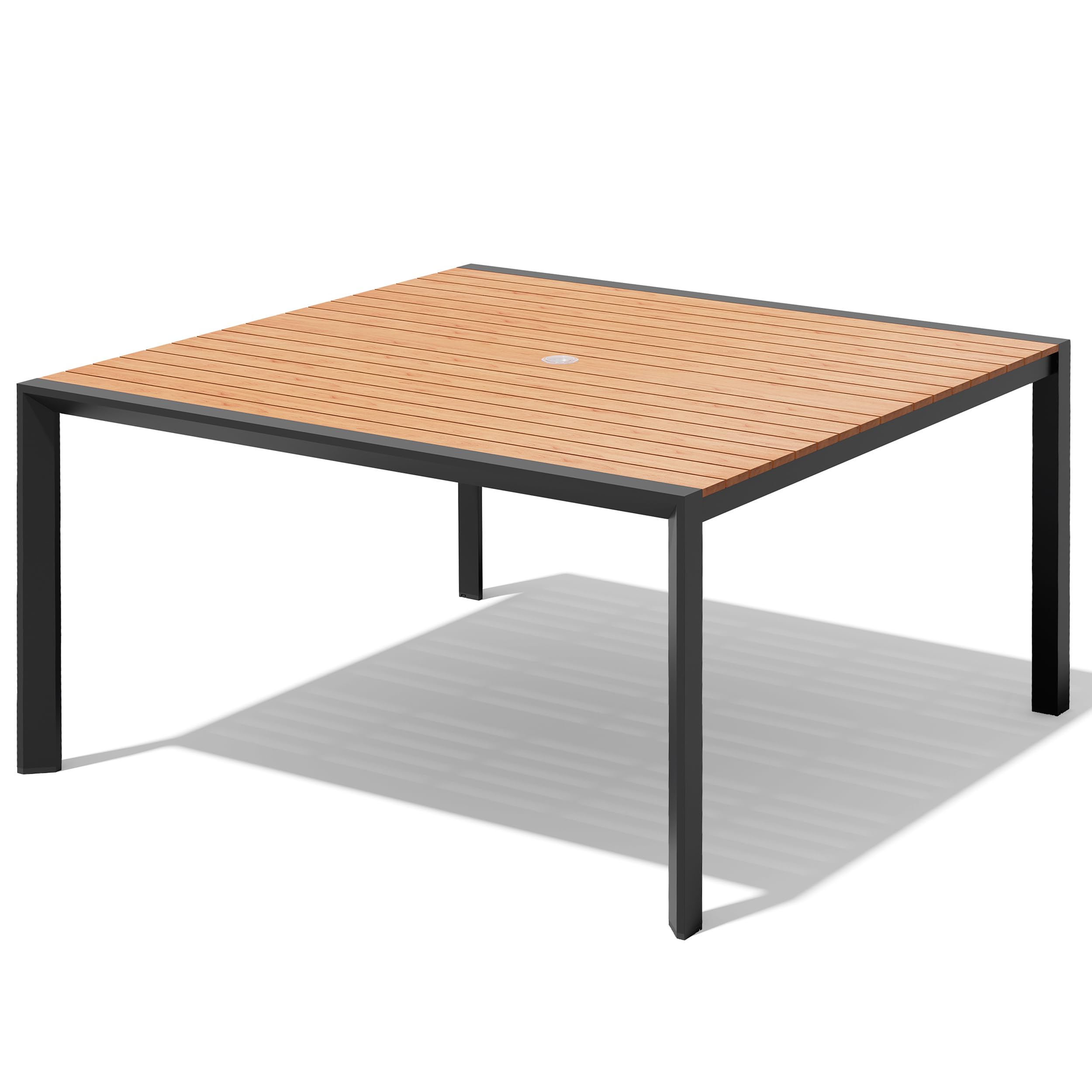 Crestlive Products Outdoor Dining Table for 6, 71in Aluminum Patio Dining Table with Umbrella Hole Weather-Resistant Rectangle Outside Table for Garden Backyard Indoor, Black