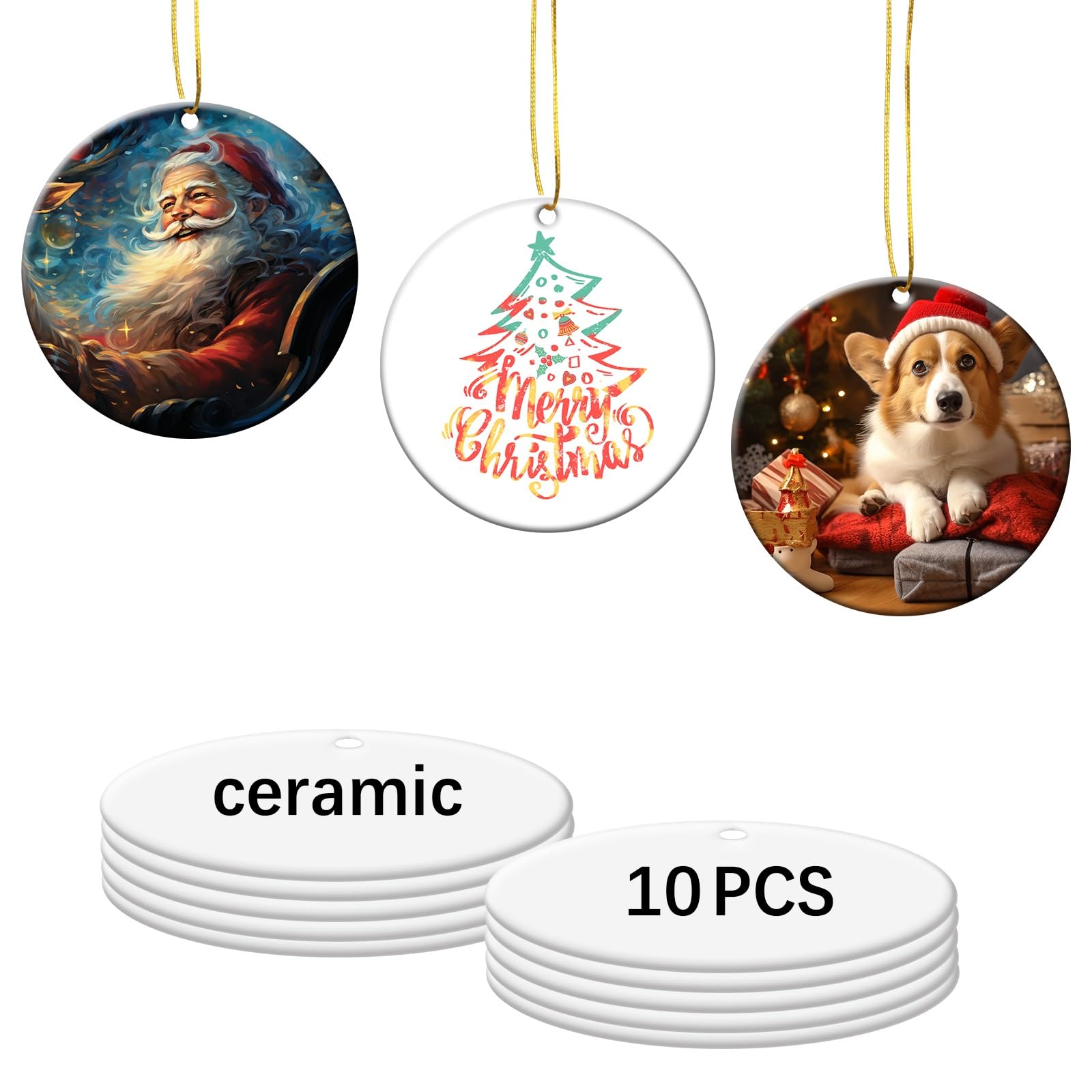 50 PCS Sublimation Ceramic Ornament Blank Round Two-Sided Printed White Ceramic Decoration Handmade DIY Personalized Christmas Home Decoration Bulk 3 inch