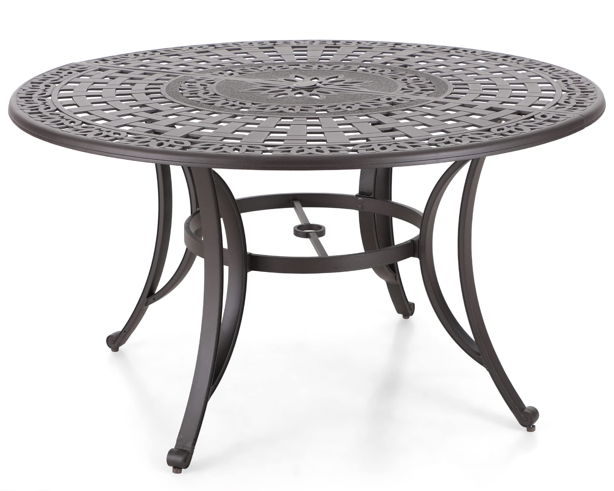 Sophia & William Outdoor Dining Table 6-Person Round Cast Aluminium, Patio Bistro Table with 2.2" Umbrella Hole for Porch Backyard, Bronze