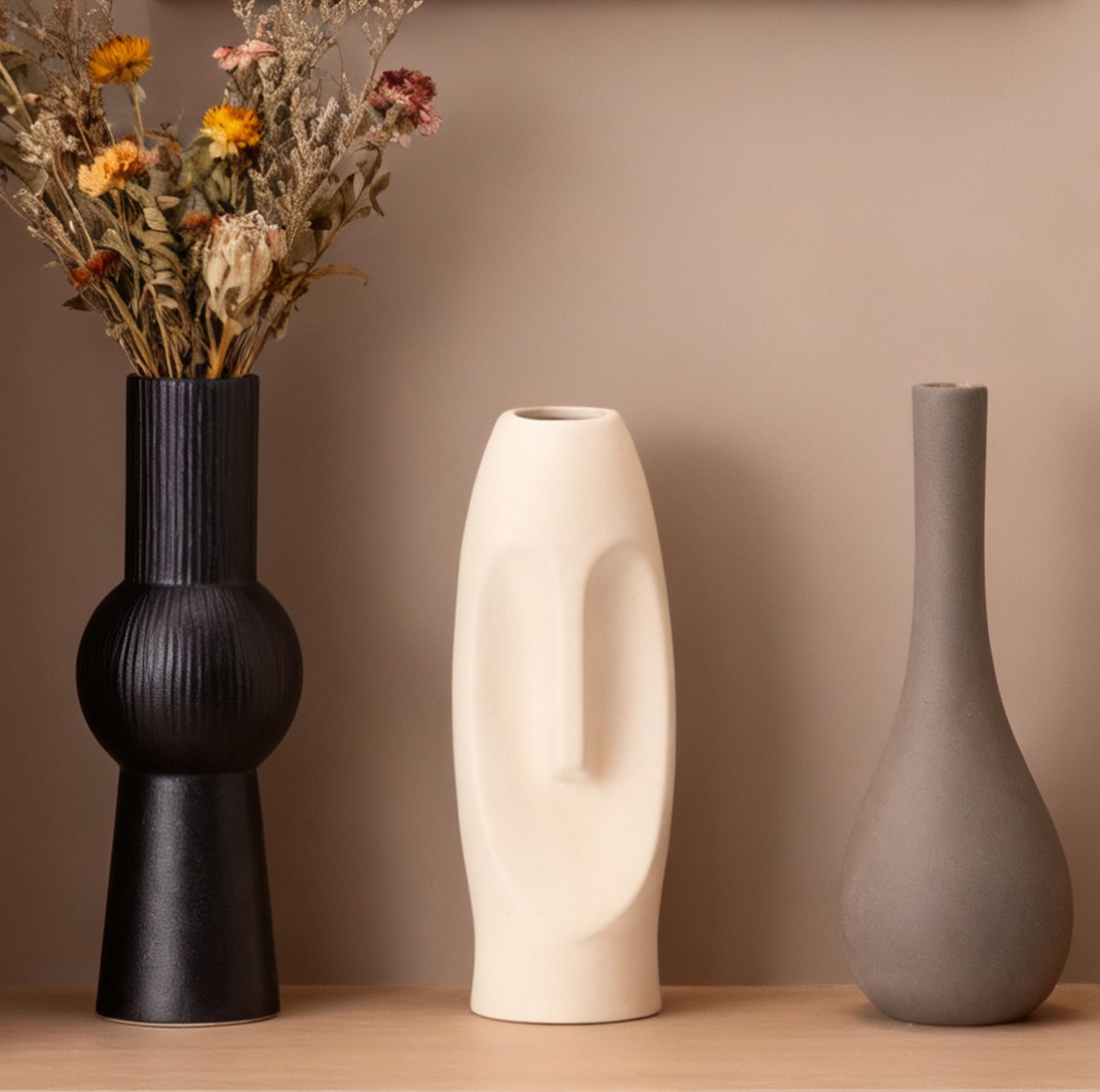 White Ceramic Vases Set of 4 Home Decor Modern Farmhouse Style Living Room Ornaments Dining Table Room Love Shaped Pottery for Dried Flowers