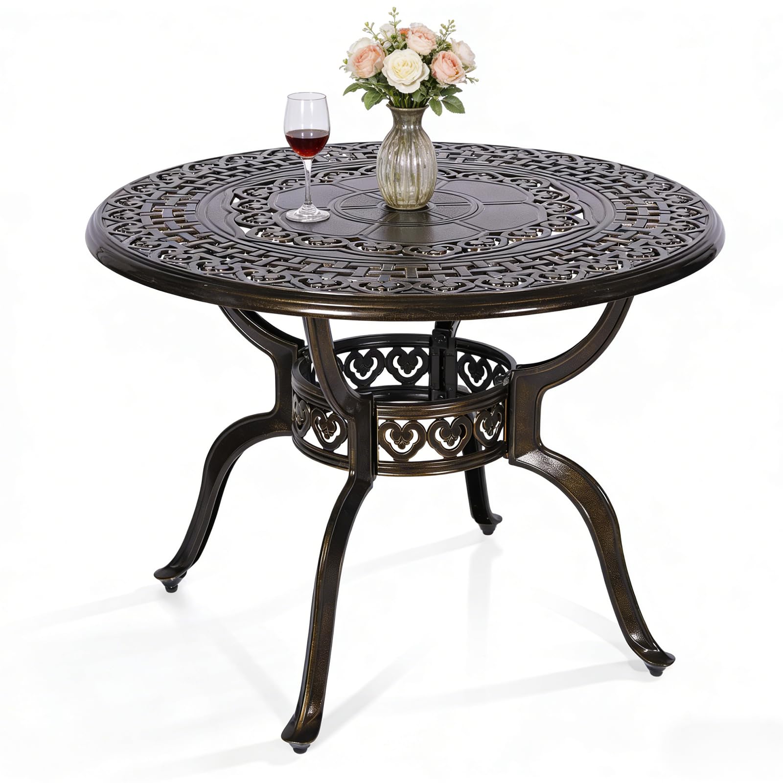 MEETWARM Outdoor Dining Table, All-Weather Cast Aluminum 42" Rectangle Patio Dining Table, 200 LBS Heavy Duty Patio Bistro Table for Balcony Poolside Deck Garden & Indoor Use, Dark Bronze
