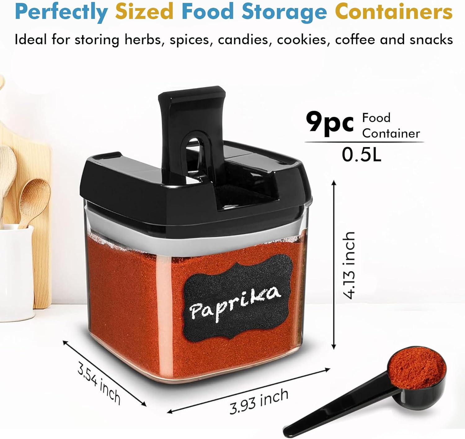 Shazo 9 PC Airtight Food Storage Containers - BPA Free Clear Plastic Snack & Spice Containers with Easy Lock Lids - Kitchen and Pantry Organization for Herbs, Coffee, Tea - 0.5L / 2.1 Cups