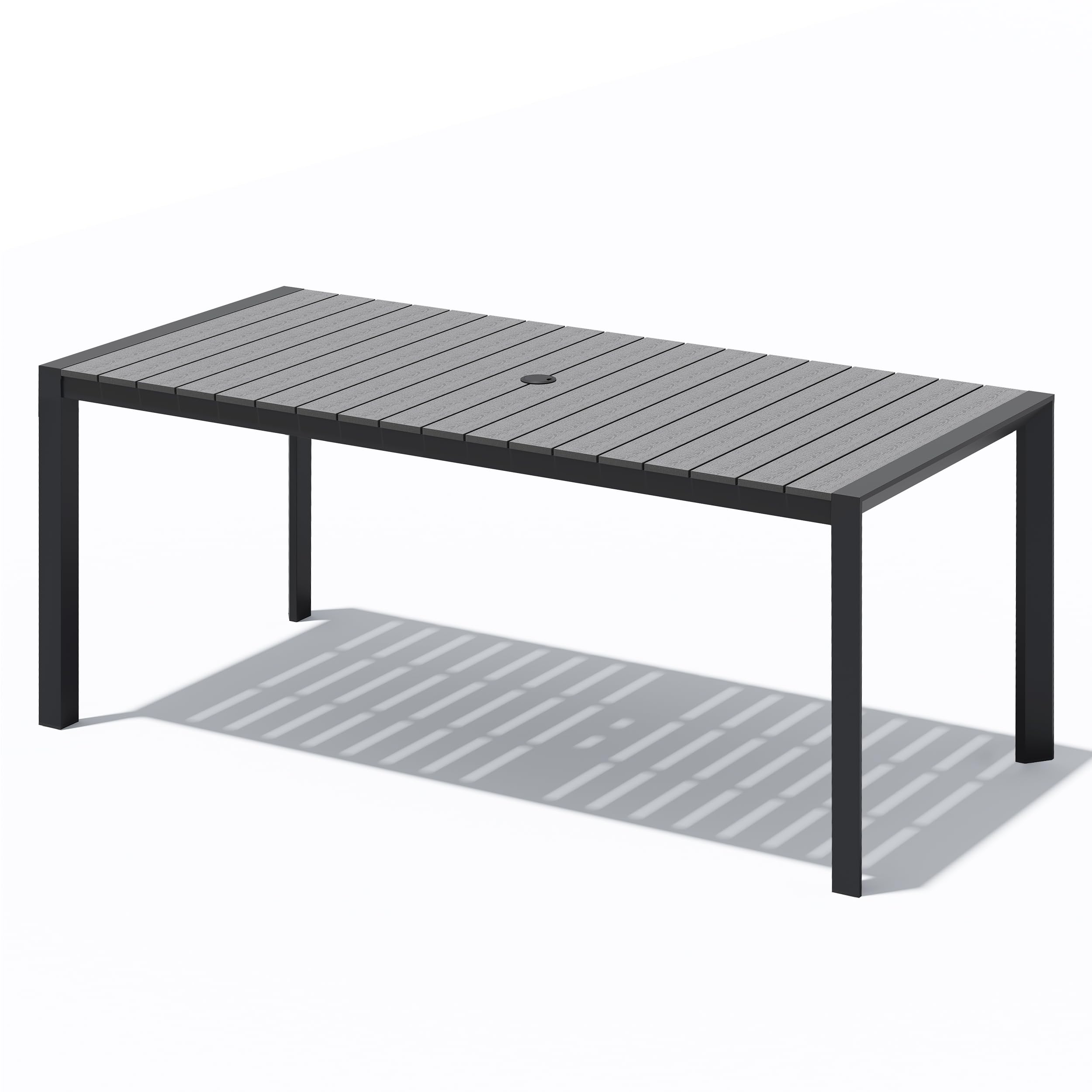 Crestlive Products Outdoor Dining Table for 6, 71in Aluminum Patio Dining Table with Umbrella Hole Weather-Resistant Rectangle Outside Table for Garden Backyard Indoor, Black