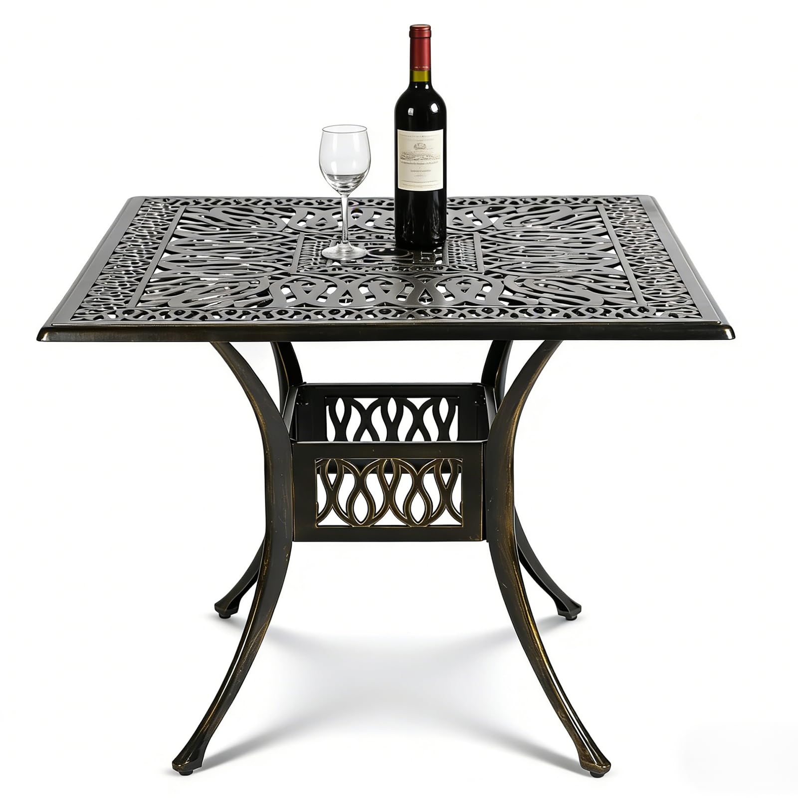 MEETWARM Outdoor Dining Table, All-Weather Cast Aluminum 42" Rectangle Patio Dining Table, 200 LBS Heavy Duty Patio Bistro Table for Balcony Poolside Deck Garden & Indoor Use, Dark Bronze