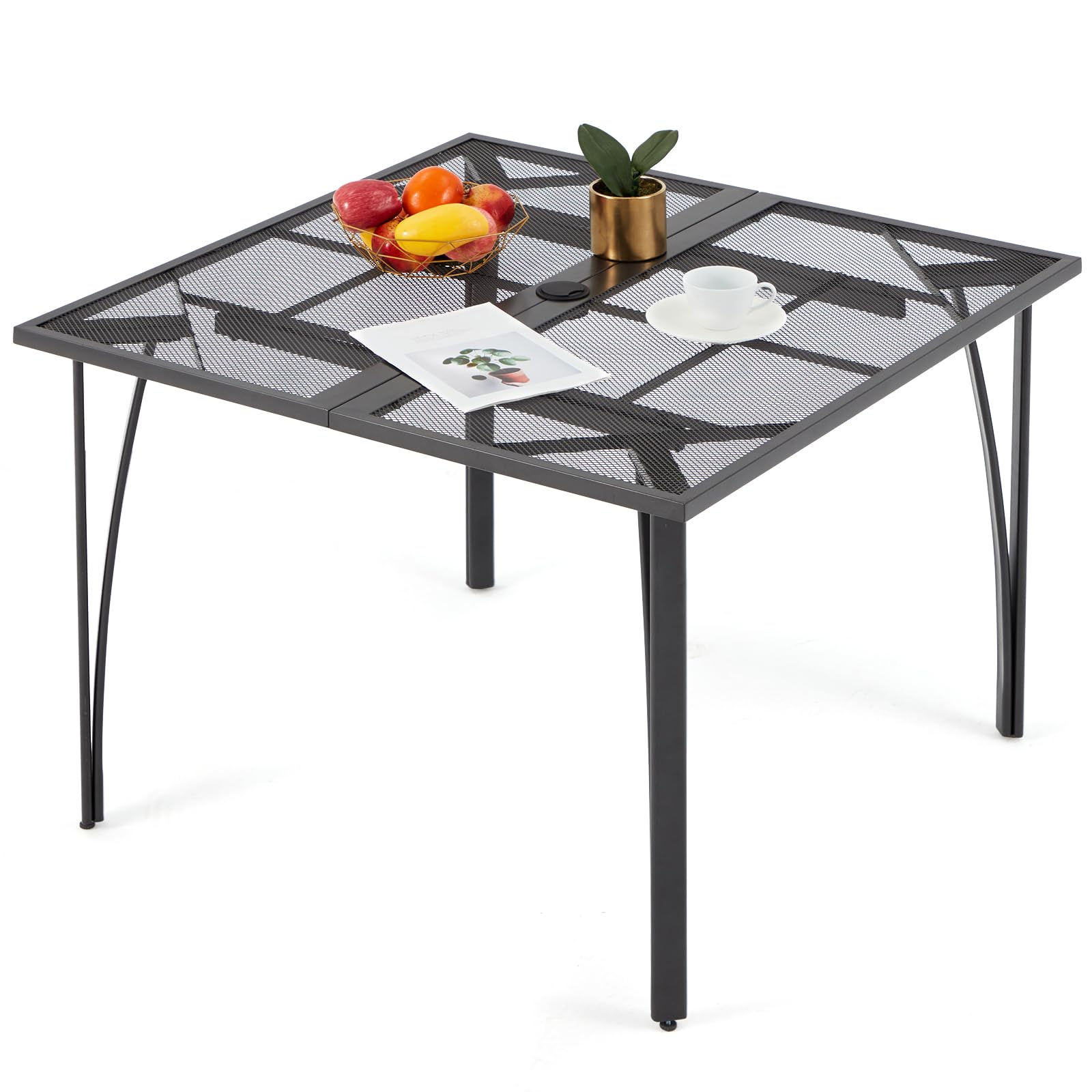 AECOJOY 60" Outdoor Dining Table, Aluminum Patio Table with Wood-Plastic Composite Tabletop,6 Seater Dining Table for Backyard Garden