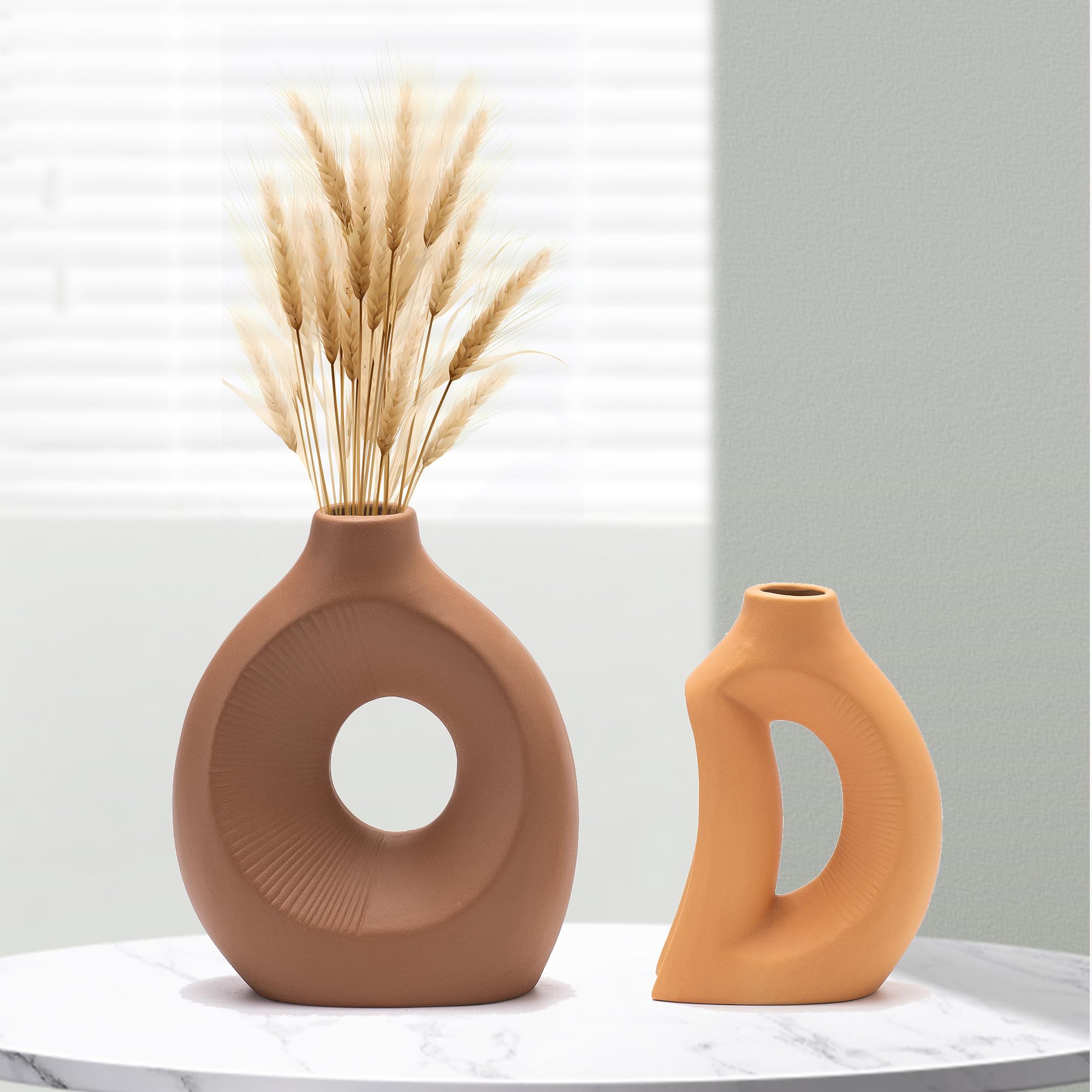 White Ceramic Vases Set of 4 Home Decor Modern Farmhouse Style Living Room Ornaments Dining Table Room Love Shaped Pottery for Dried Flowers