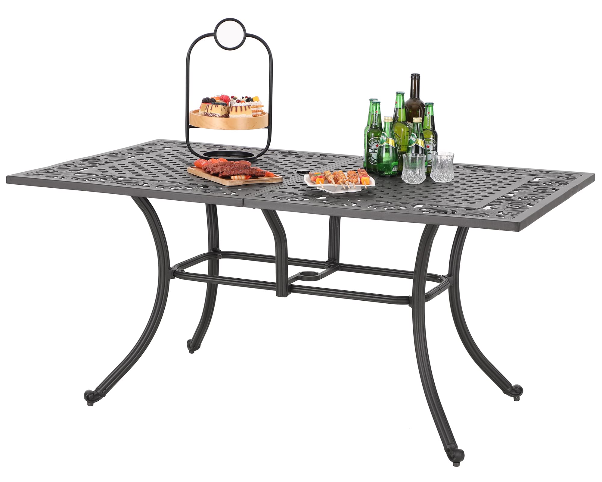 Sophia & William Outdoor Dining Table 6-Person Round Cast Aluminium, Patio Bistro Table with 2.2" Umbrella Hole for Porch Backyard, Bronze