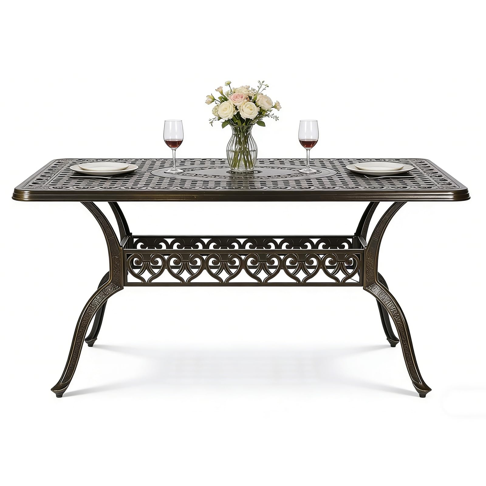 MEETWARM Outdoor Dining Table, All-Weather Cast Aluminum 42" Rectangle Patio Dining Table, 200 LBS Heavy Duty Patio Bistro Table for Balcony Poolside Deck Garden & Indoor Use, Dark Bronze