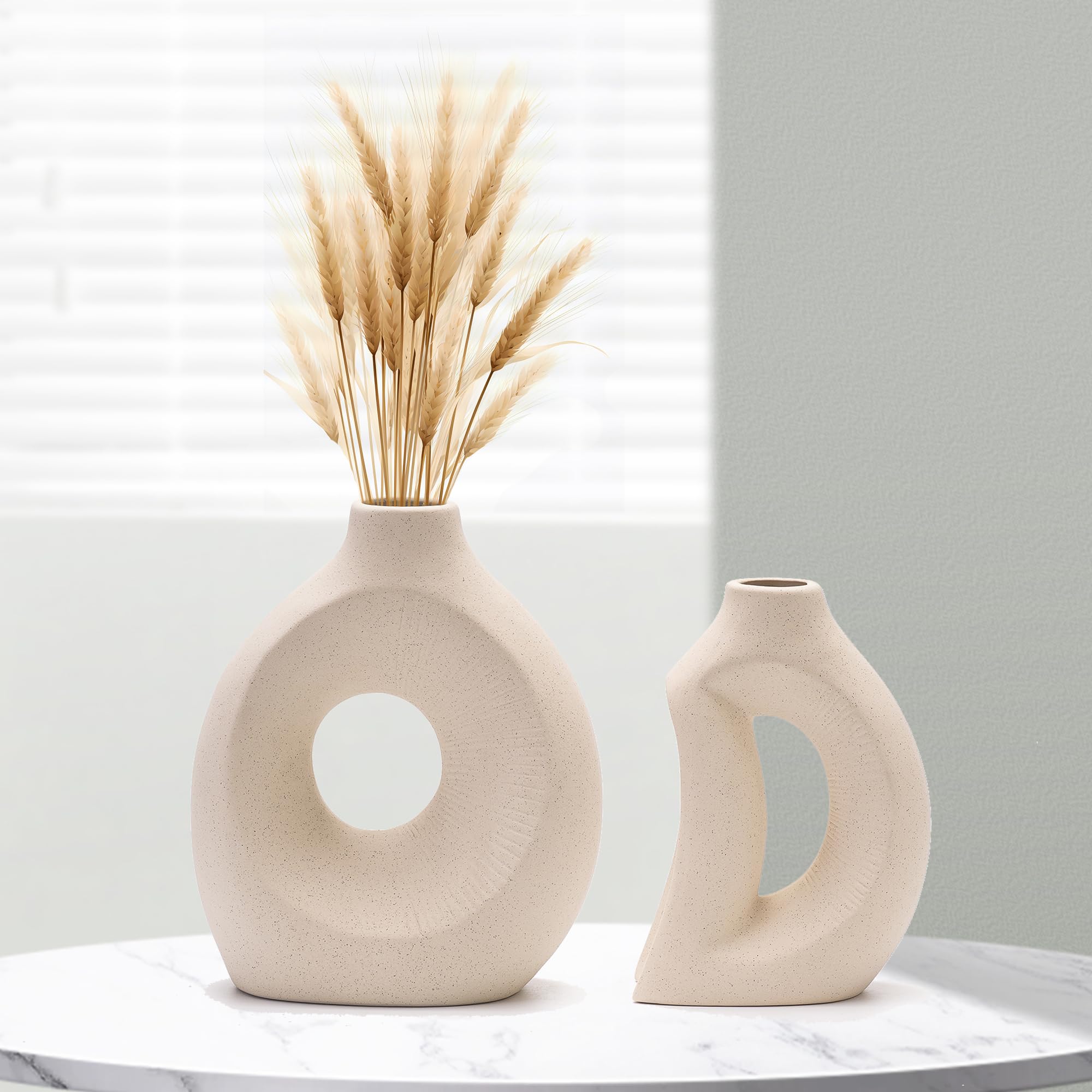 White Ceramic Vases Set of 4 Home Decor Modern Farmhouse Style Living Room Ornaments Dining Table Room Love Shaped Pottery for Dried Flowers