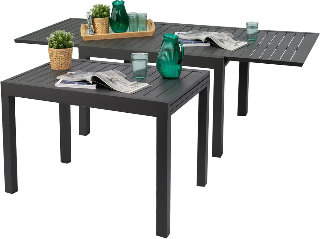 Kozyard Expandable Outdoor Patio Dining Table, 43"–86.6" Adjustable Length, All-Aluminum Frame, Weather & Rust Resistant, for Backyard, Porch, Deck, Garden, Gray
