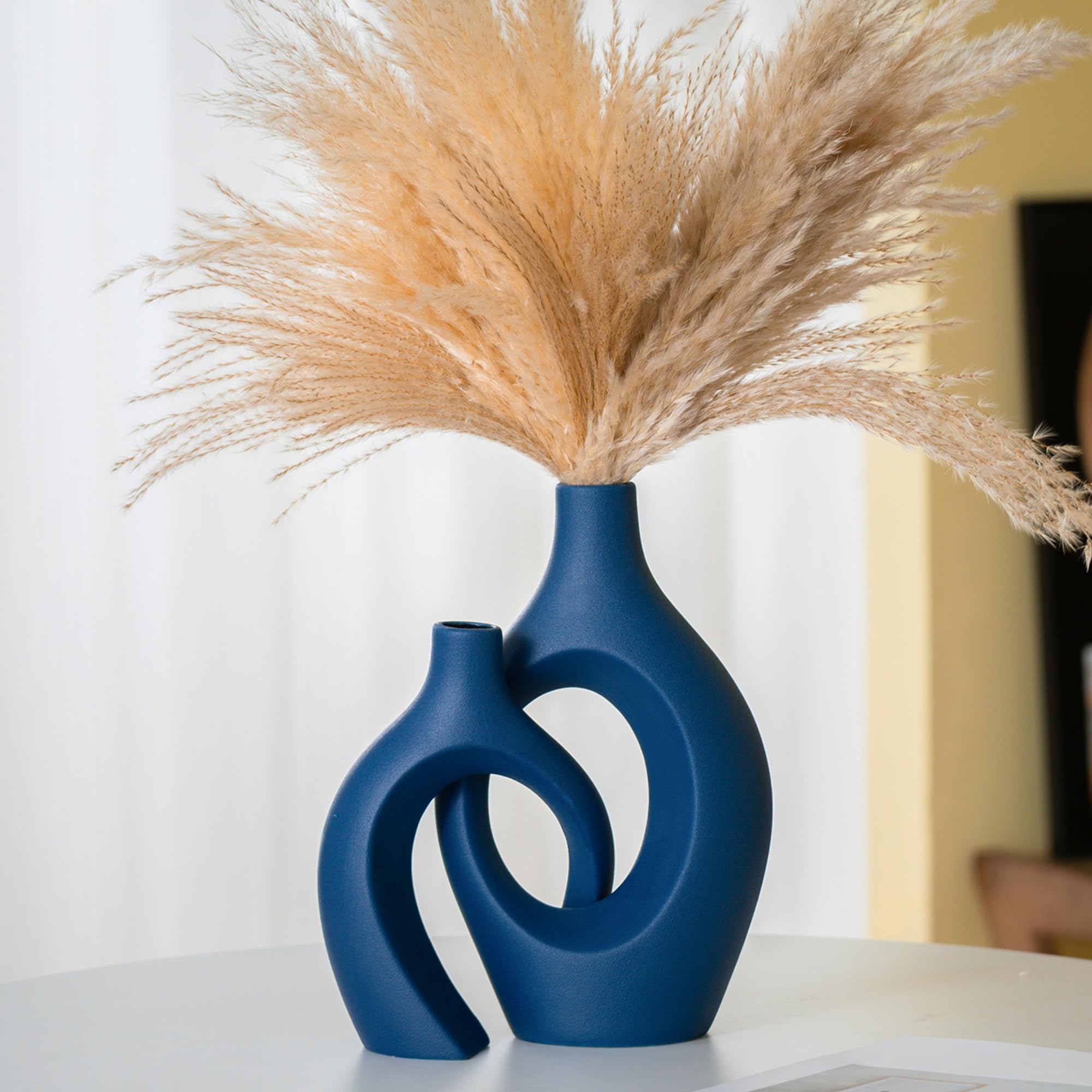 Lvases Snuggle Hollow Ceramic Vase Set of 2, Nordic Modern Boho ins Style Decorative Ceramic Aesthetic Flower Vase for Home Decor (Milky White W 6.3" X H 8.4")