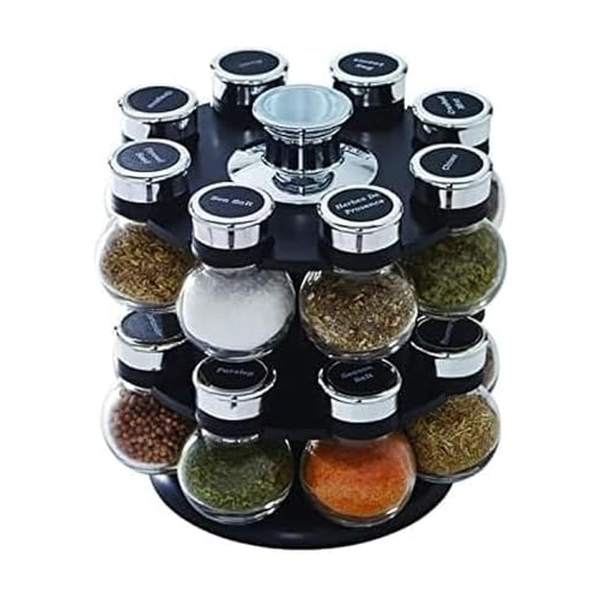 Kamenstein 16 Jar Bamboo 3-in-1 Spice Organizer for Countertop, Wall, and Drawer with Spices Included, FREE Spice Refills for 5 Years, Lift & Pour Caps