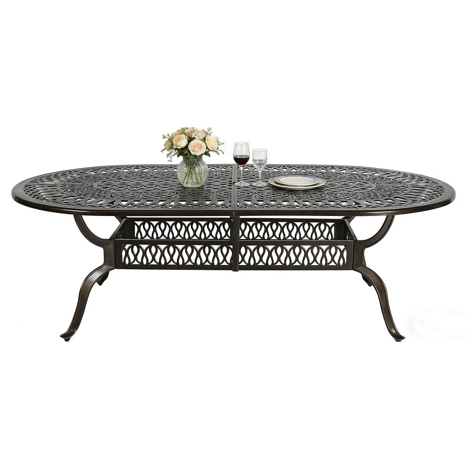 MEETWARM Outdoor Dining Table, All-Weather Cast Aluminum 42" Rectangle Patio Dining Table, 200 LBS Heavy Duty Patio Bistro Table for Balcony Poolside Deck Garden & Indoor Use, Dark Bronze