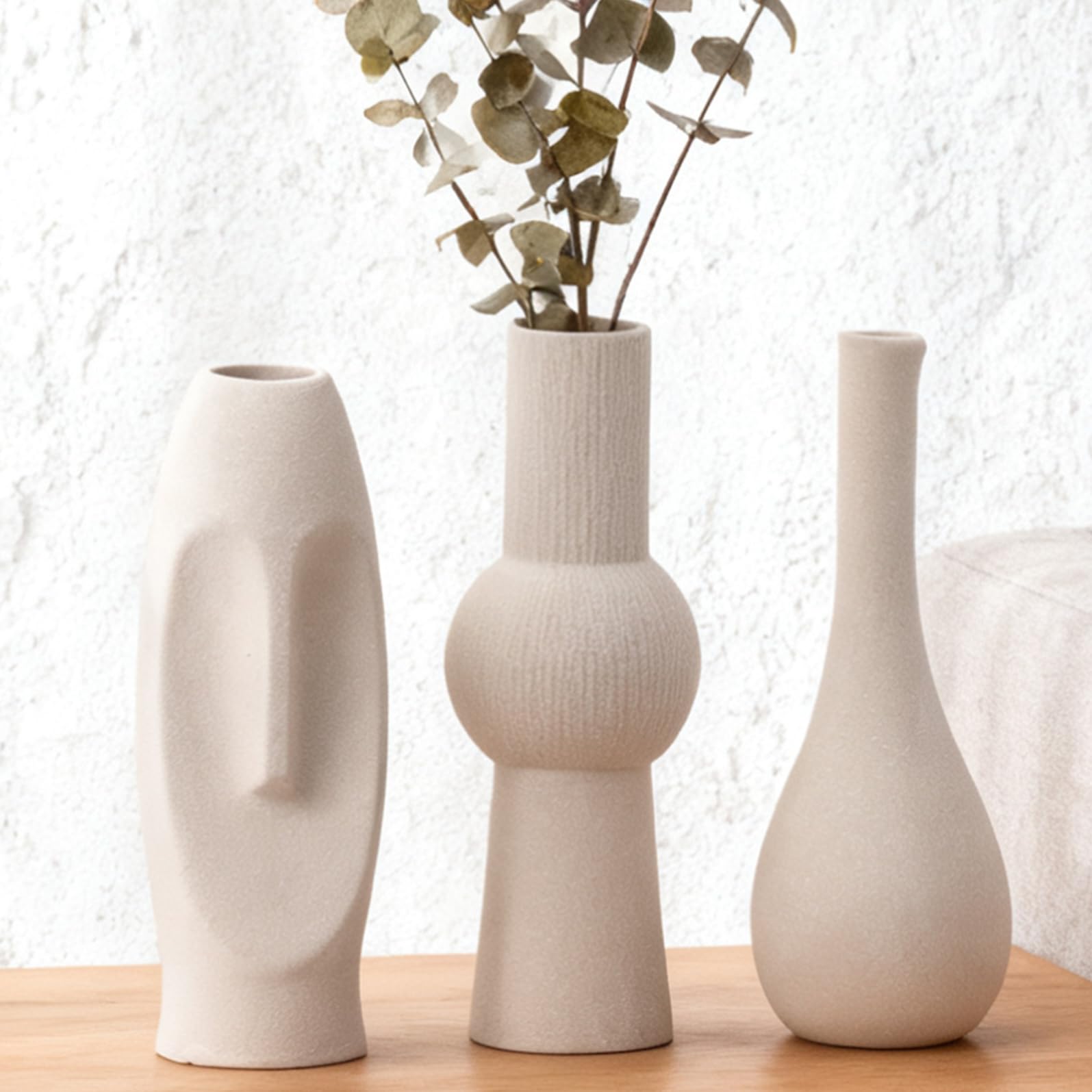 White Ceramic Vases Set of 4 Home Decor Modern Farmhouse Style Living Room Ornaments Dining Table Room Love Shaped Pottery for Dried Flowers