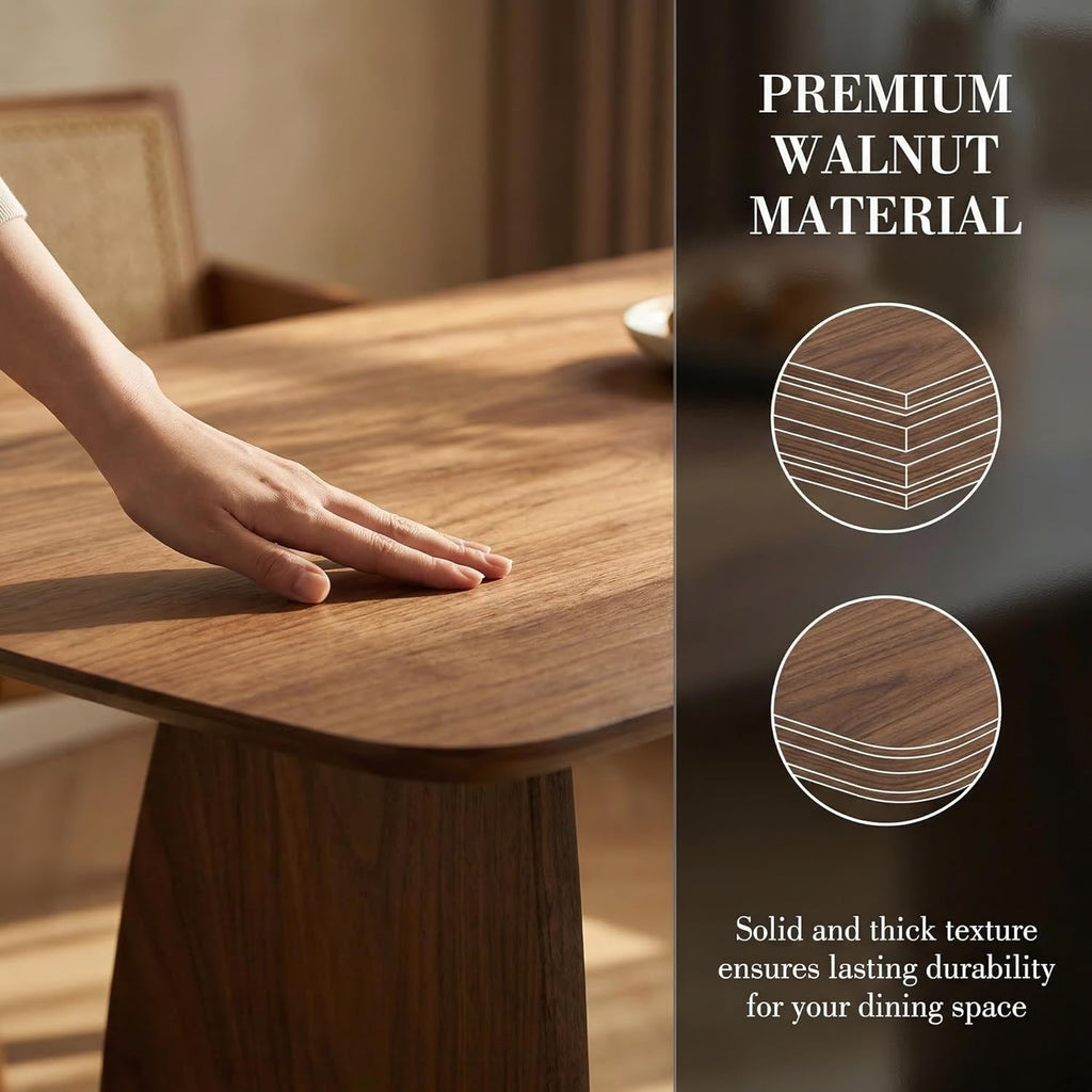 ROCITY 70 Inch Large Dining Table for 6-8 People, Solid Wood Kitchen Table with Curved Wooden Legs, Mid Century Modern Rectangular Long Dinner Table for Dining Room, Walnut