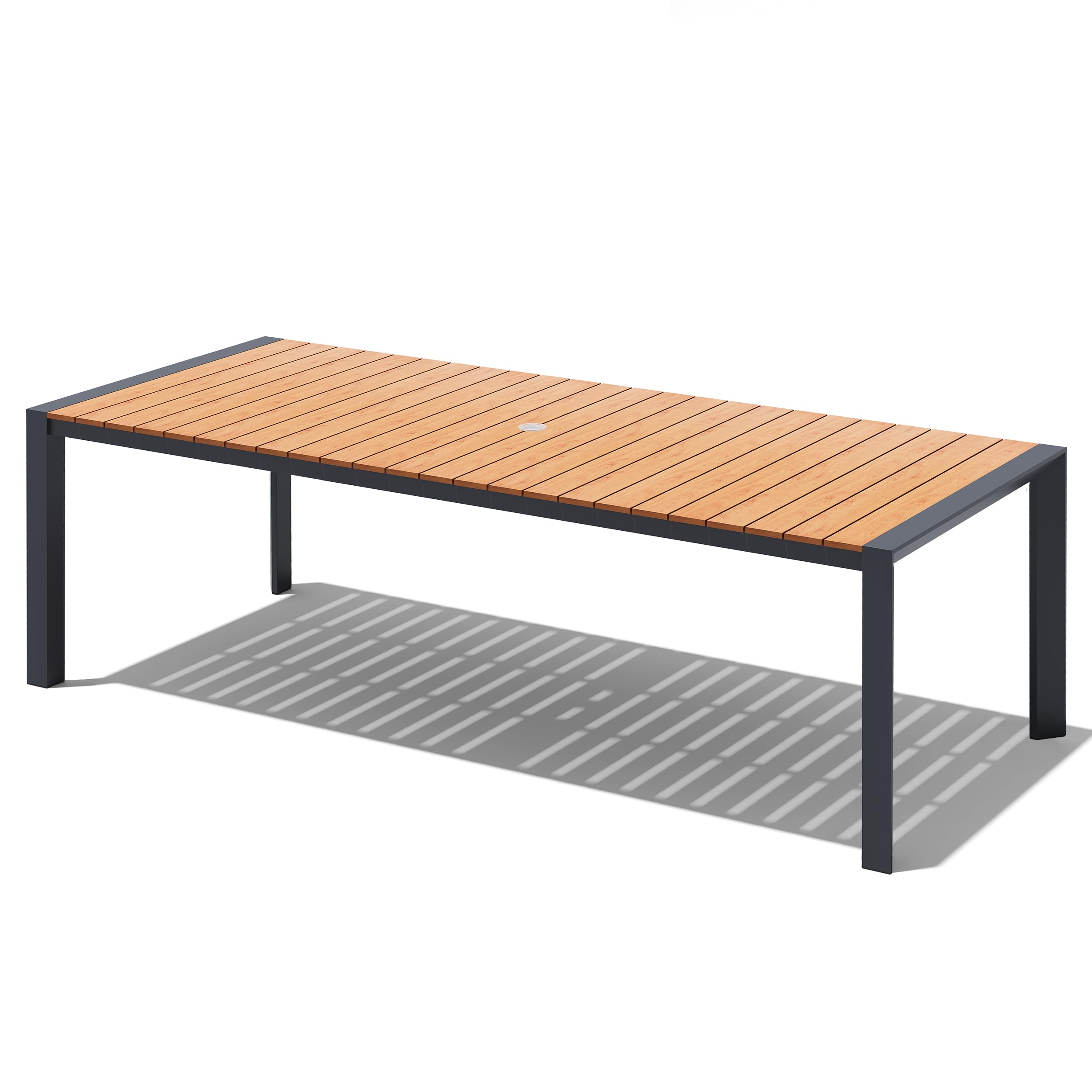 Crestlive Products Outdoor Dining Table for 6, 71in Aluminum Patio Dining Table with Umbrella Hole Weather-Resistant Rectangle Outside Table for Garden Backyard Indoor, Black