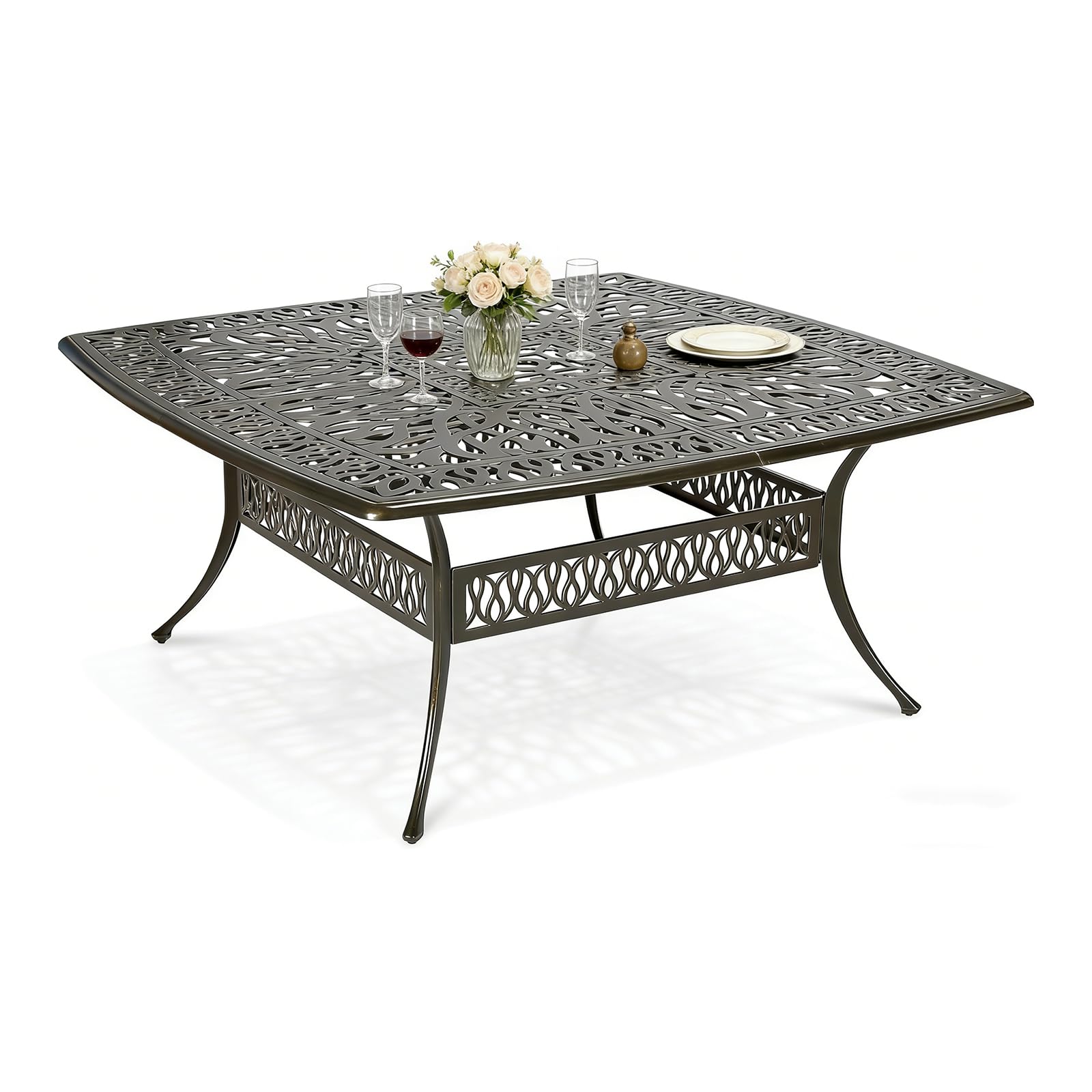MEETWARM Outdoor Dining Table, All-Weather Cast Aluminum 42" Rectangle Patio Dining Table, 200 LBS Heavy Duty Patio Bistro Table for Balcony Poolside Deck Garden & Indoor Use, Dark Bronze