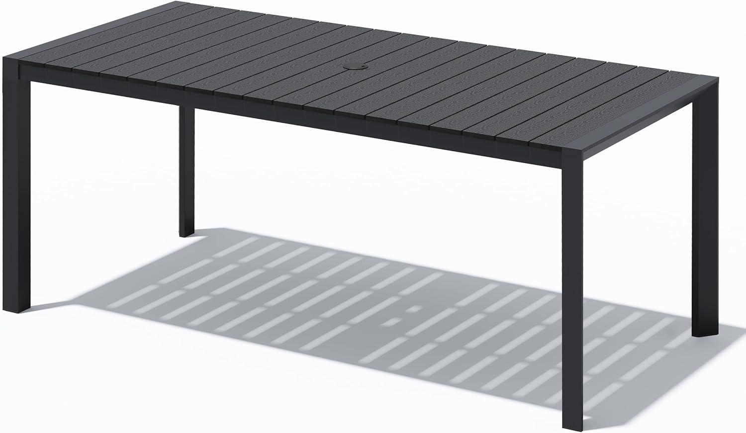 Crestlive Products Outdoor Dining Table for 6, 71in Aluminum Patio Dining Table with Umbrella Hole Weather-Resistant Rectangle Outside Table for Garden Backyard Indoor, Black