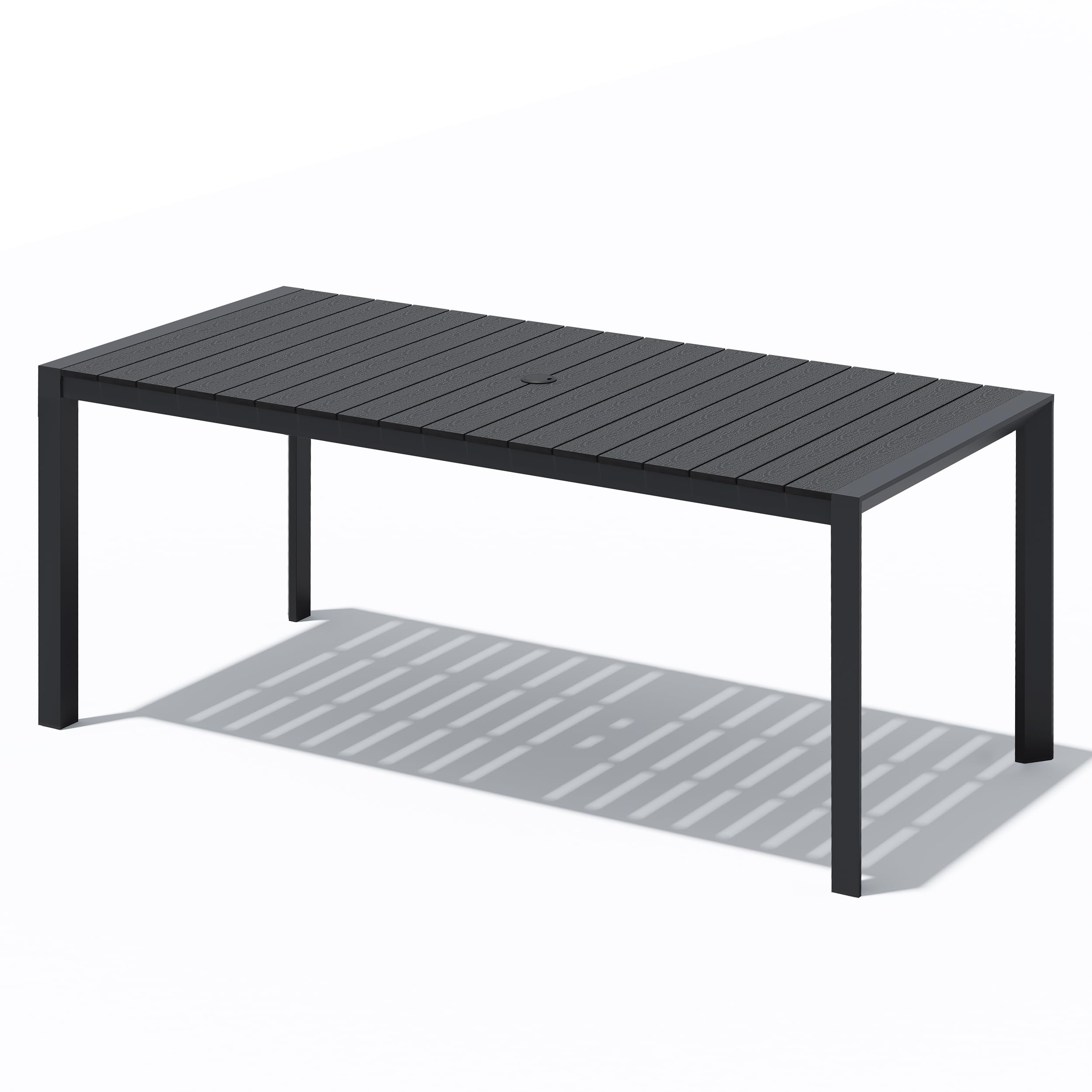 Crestlive Products Outdoor Dining Table for 6, 71in Aluminum Patio Dining Table with Umbrella Hole Weather-Resistant Rectangle Outside Table for Garden Backyard Indoor, Black