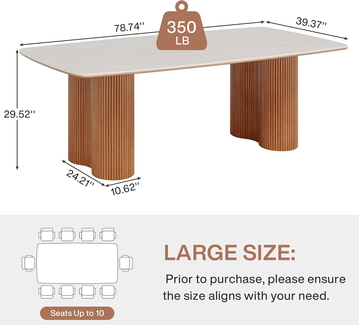 Tribesigns 78.7" Sintered Stone Dining Table for 8-10，Luxury Rectangular Kitchen Table with Solid Wood Legs, Mid-Century Dining Room Table for Living Room