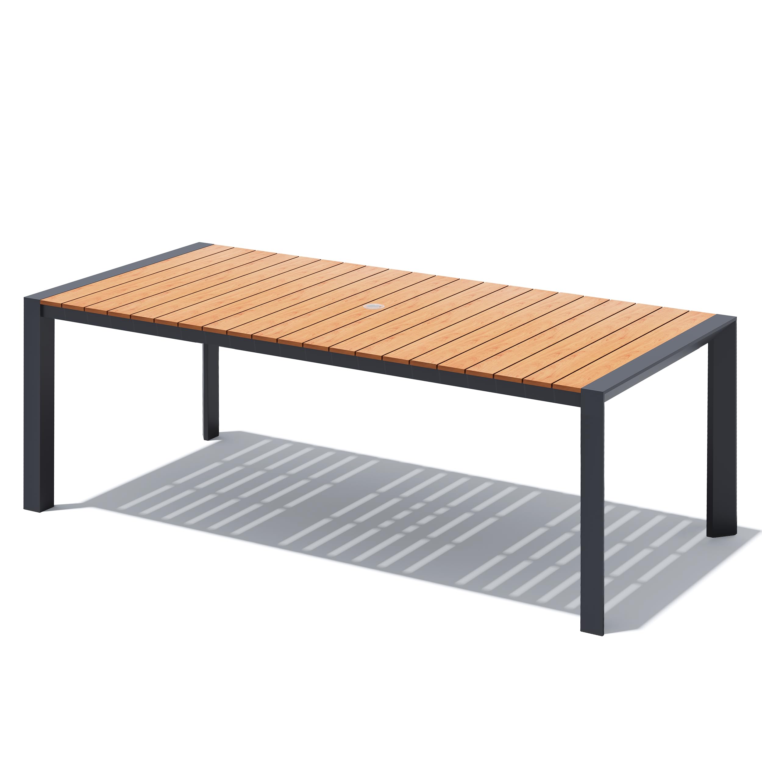 Crestlive Products Outdoor Dining Table for 6, 71in Aluminum Patio Dining Table with Umbrella Hole Weather-Resistant Rectangle Outside Table for Garden Backyard Indoor, Black