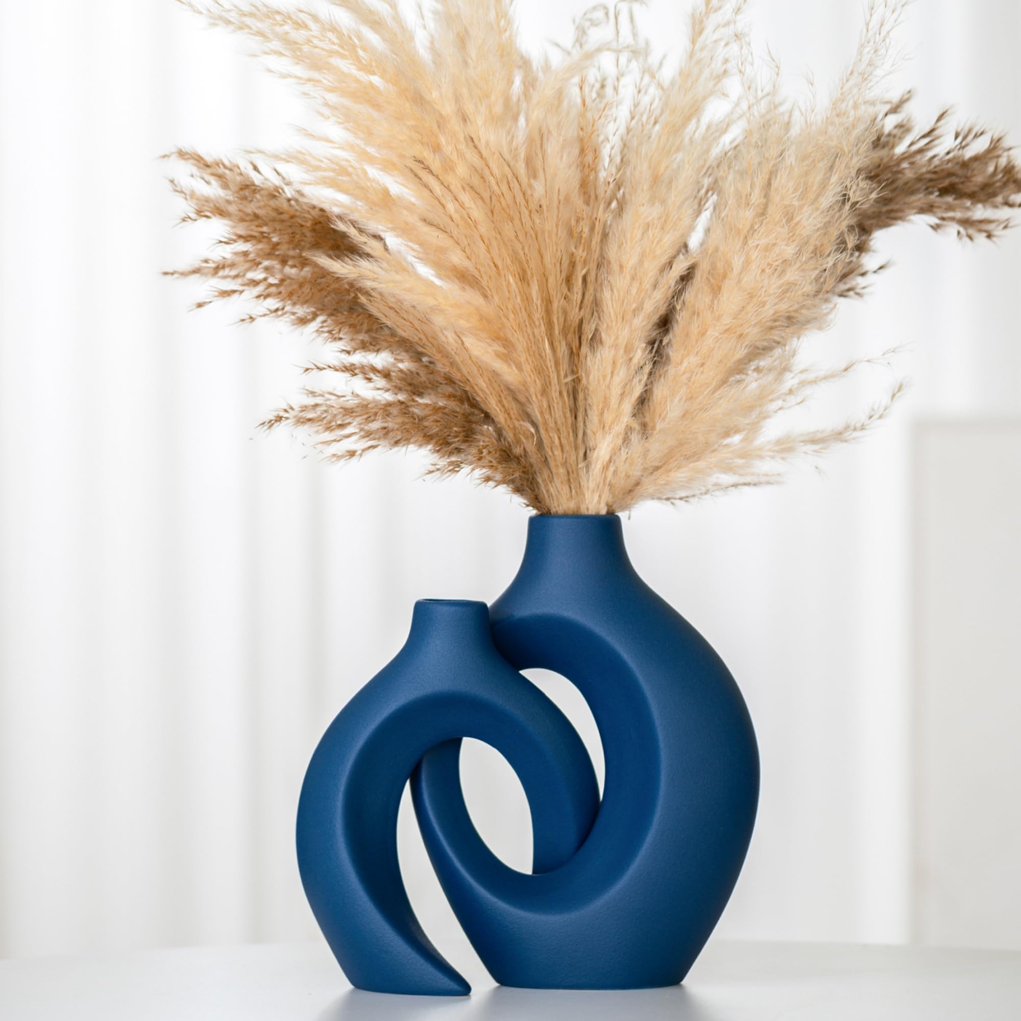 Lvases Snuggle Hollow Ceramic Vase Set of 2, Nordic Modern Boho ins Style Decorative Ceramic Aesthetic Flower Vase for Home Decor (Milky White W 6.3" X H 8.4")