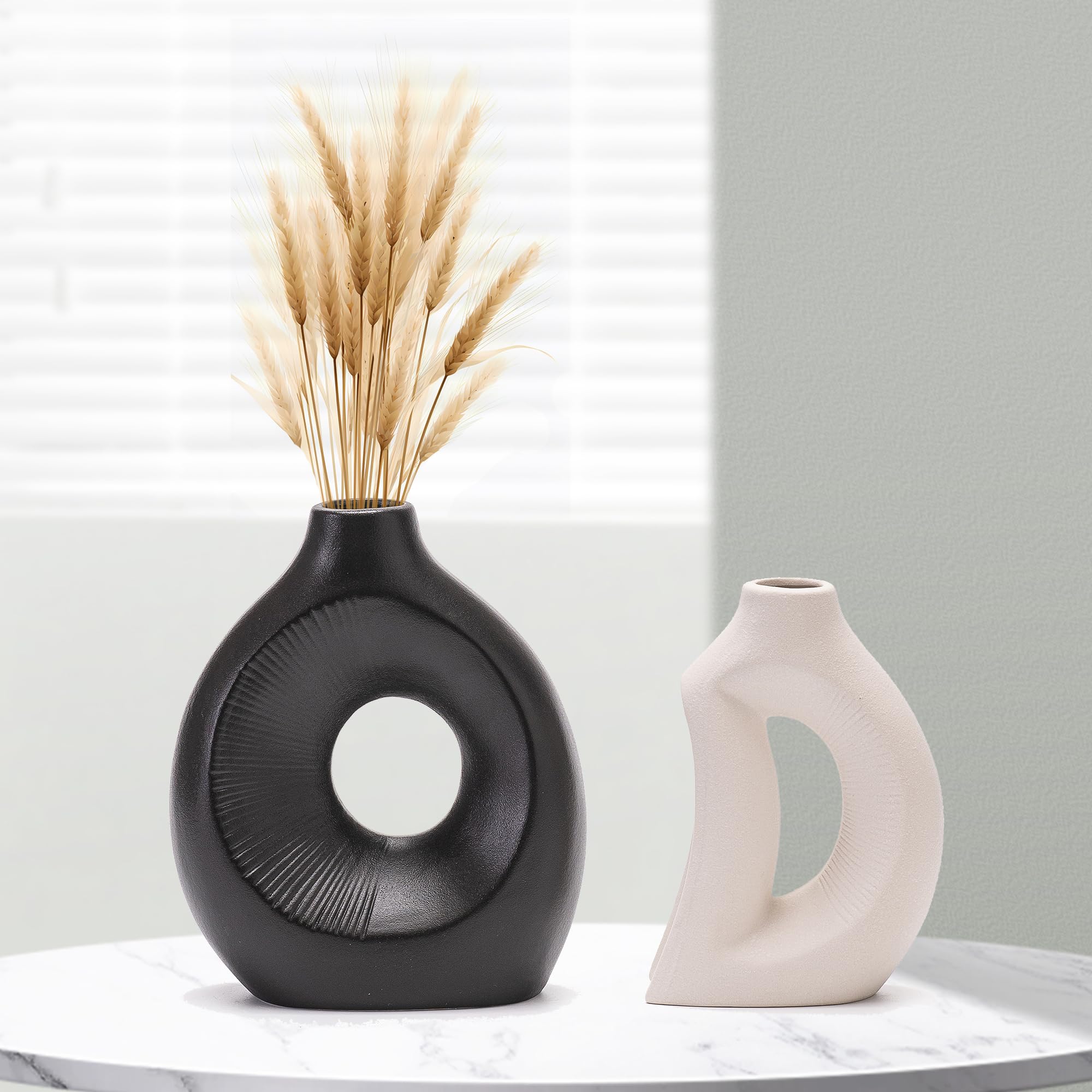 White Ceramic Vases Set of 4 Home Decor Modern Farmhouse Style Living Room Ornaments Dining Table Room Love Shaped Pottery for Dried Flowers