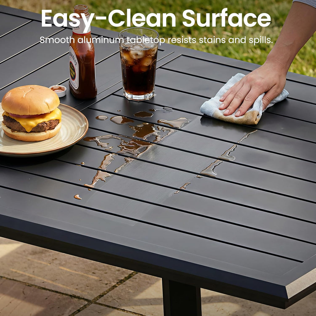 Outdoor Dining Table for 8, 83" Aluminum Patio Table with Umbrella Hole Rectangle All Weather Outside Table for Lawn Backyard Garden