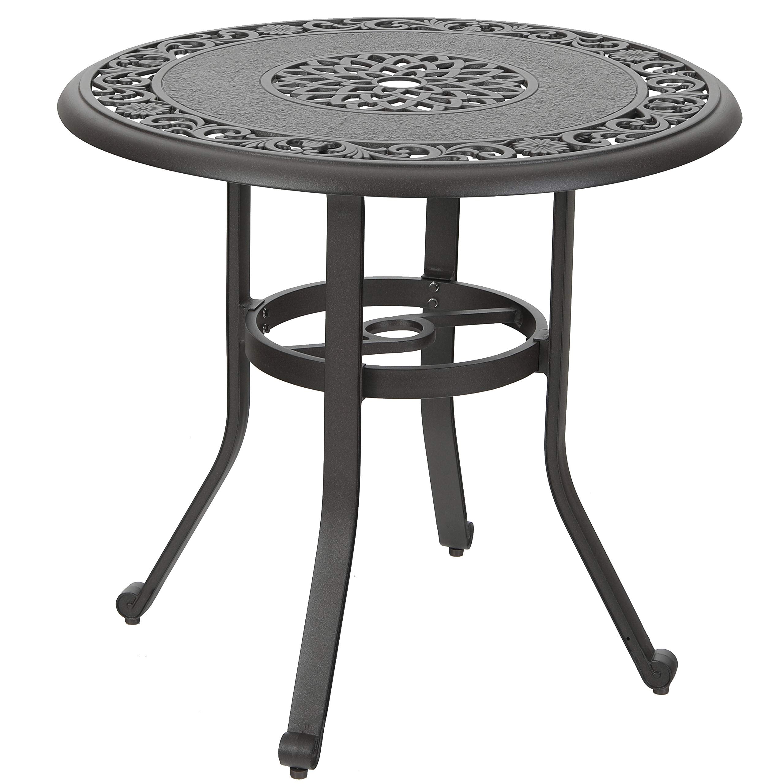 PHI VILLA 64" Outdoor Cast Aluminum Table for 6, Brown Rectangular Metal Dining Table with Umbrella Hole, All Weather Retro Patio Furniture for Outside Deck, Porch, Backyard