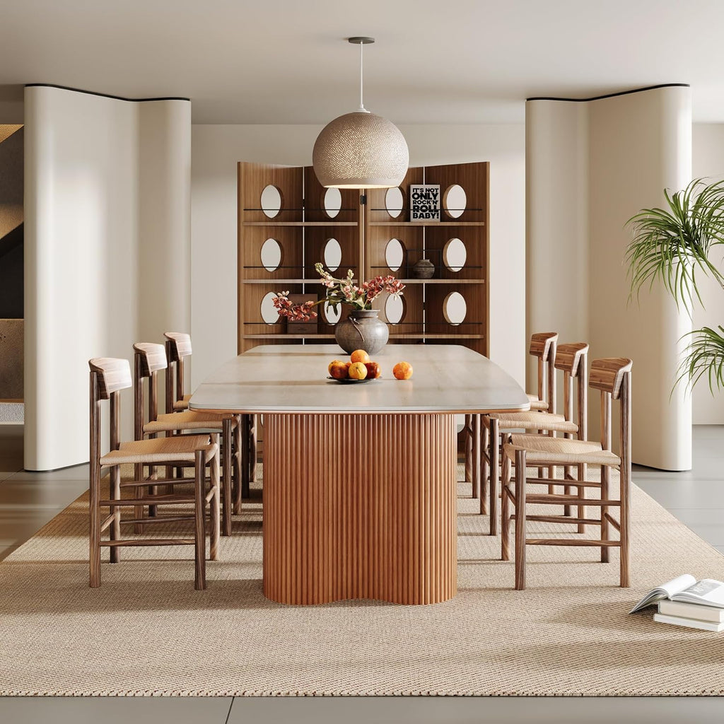 Tribesigns 78.7" Sintered Stone Dining Table for 8-10，Luxury Rectangular Kitchen Table with Solid Wood Legs, Mid-Century Dining Room Table for Living Room