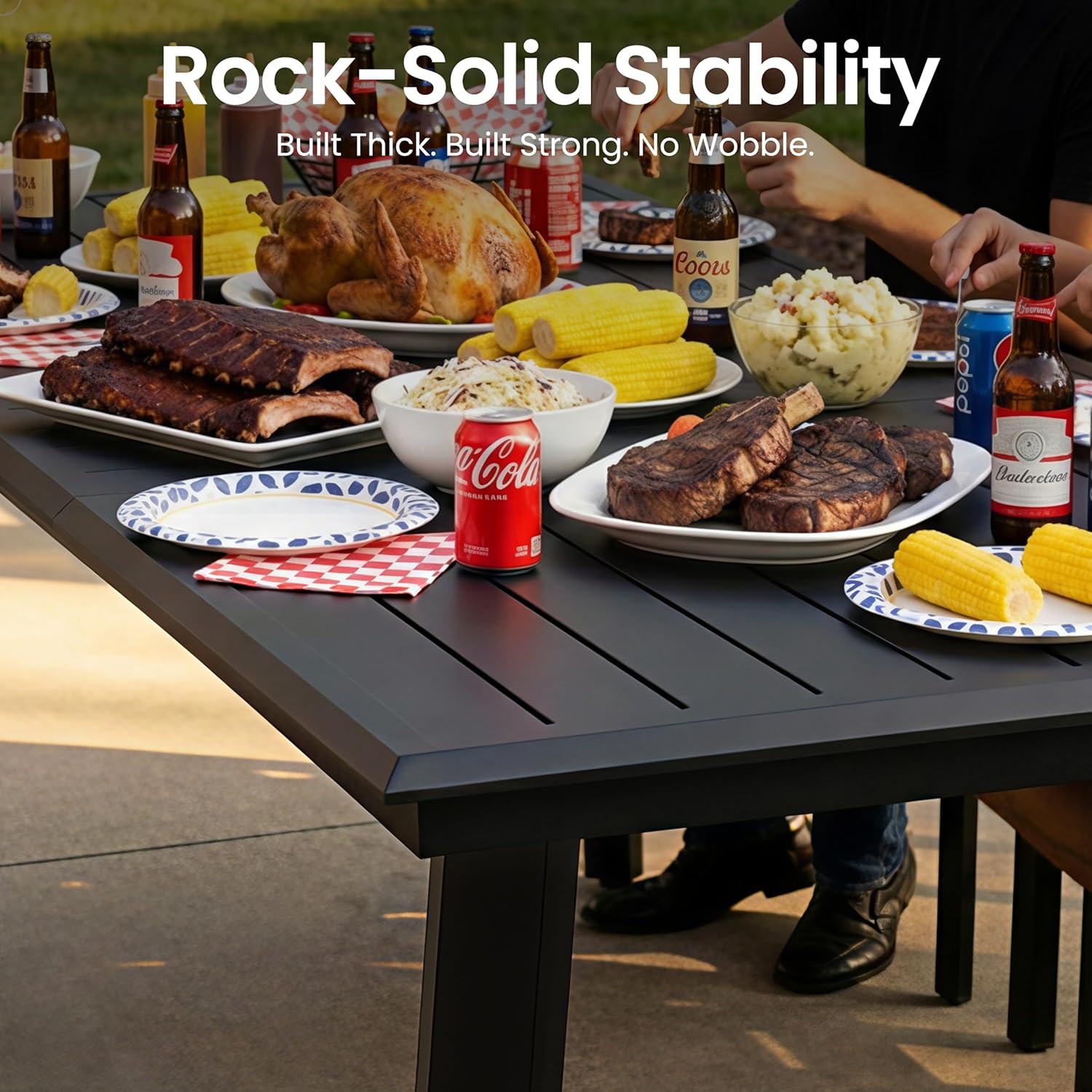 Outdoor Dining Table for 8, 83" Aluminum Patio Table with Umbrella Hole Rectangle All Weather Outside Table for Lawn Backyard Garden