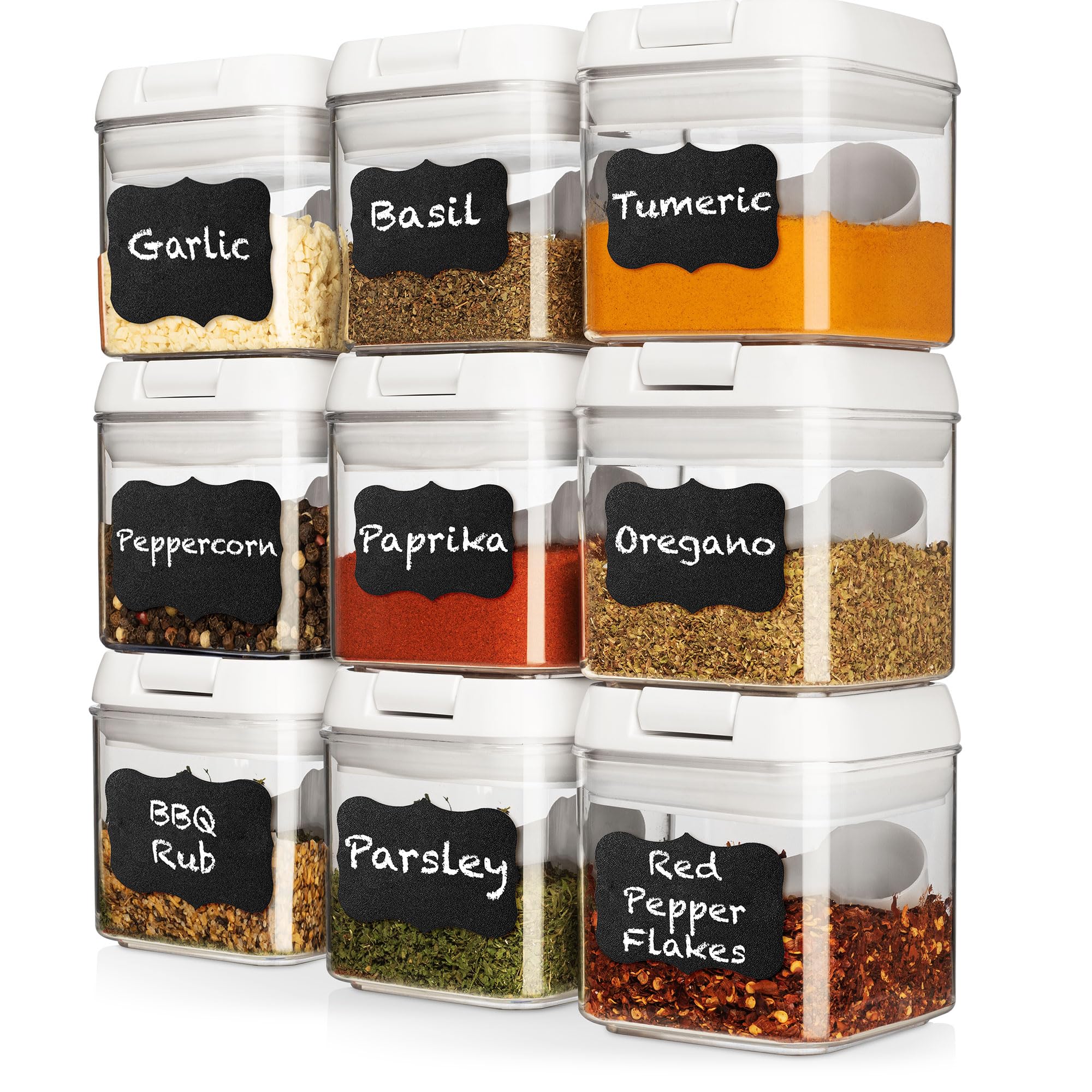 Shazo 9 PC Airtight Food Storage Containers - BPA Free Clear Plastic Snack & Spice Containers with Easy Lock Lids - Kitchen and Pantry Organization for Herbs, Coffee, Tea - 0.5L / 2.1 Cups