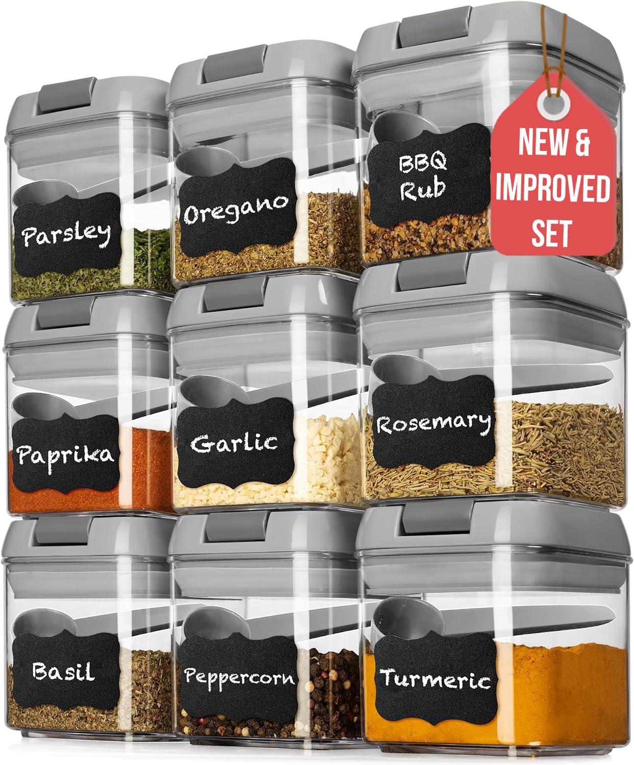 Shazo 9 PC Airtight Food Storage Containers - BPA Free Clear Plastic Snack & Spice Containers with Easy Lock Lids - Kitchen and Pantry Organization for Herbs, Coffee, Tea - 0.5L / 2.1 Cups