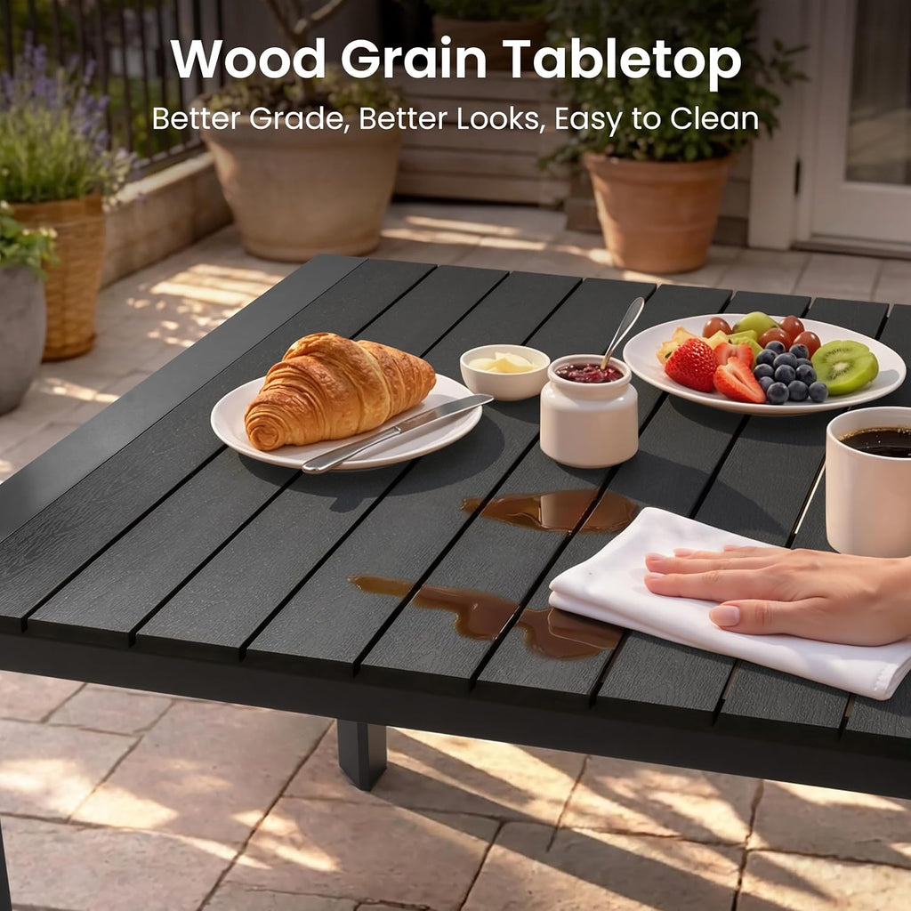 Crestlive Products Outdoor Dining Table for 6, 71in Aluminum Patio Dining Table with Umbrella Hole Weather-Resistant Rectangle Outside Table for Garden Backyard Indoor, Black